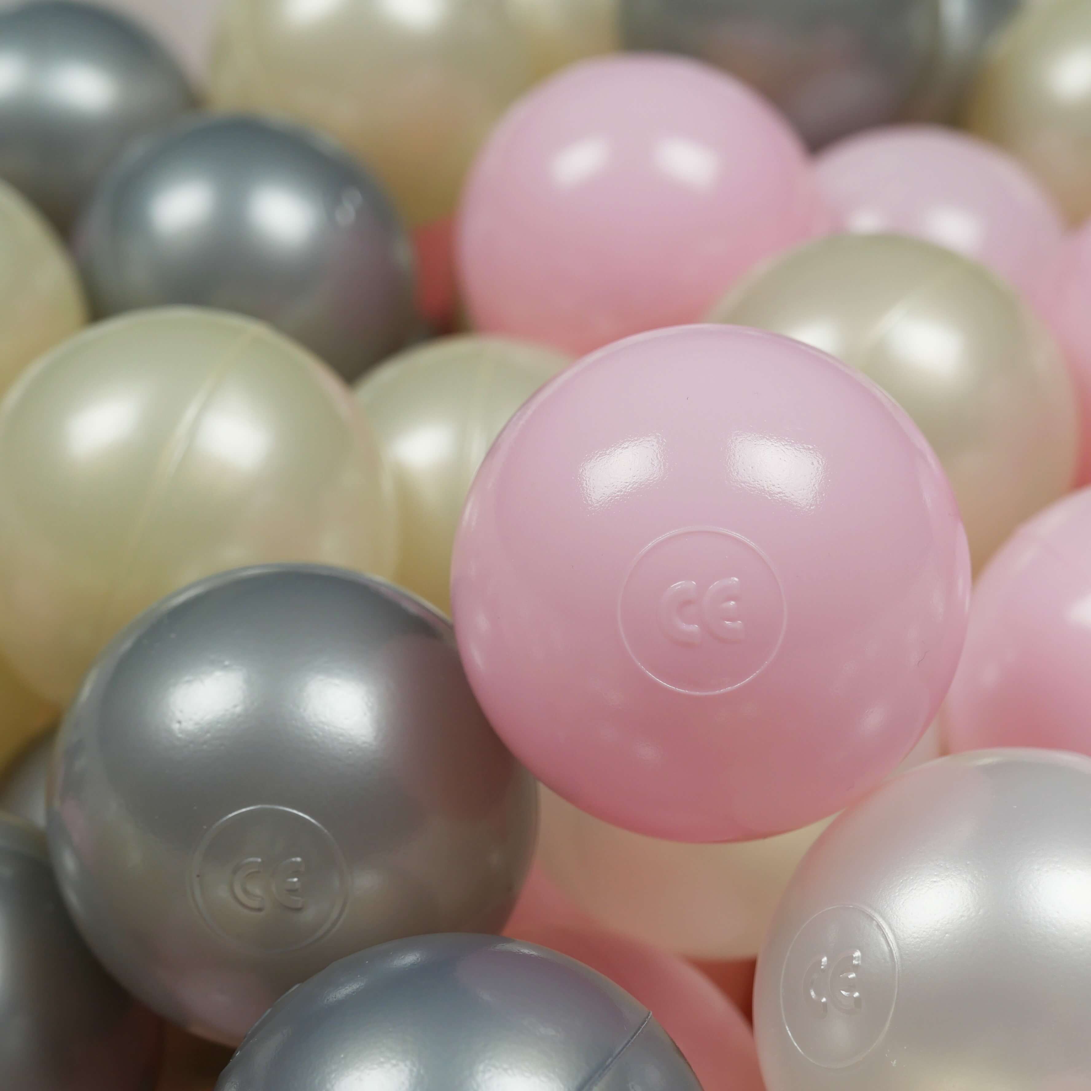 Balles de jeu ø7cm 50 pièces rose clair, dore clair, perle, argent