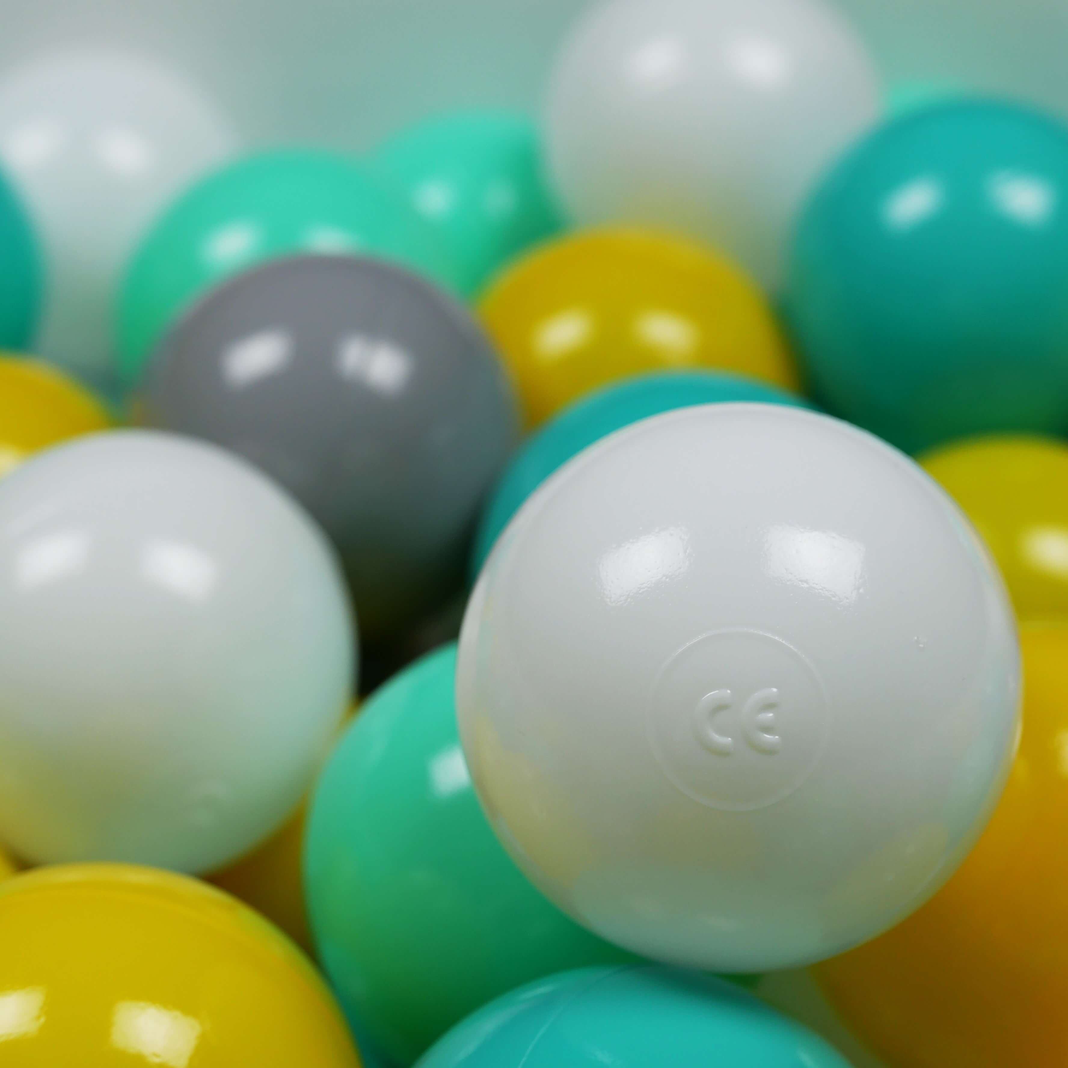 Balles de jeu ø7cm 300 pièces jaune, menthe, turquoise, blanc, gris