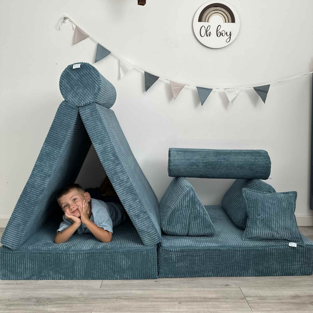 Canapé de jeu Montessori Confort en velours côtelé bleu