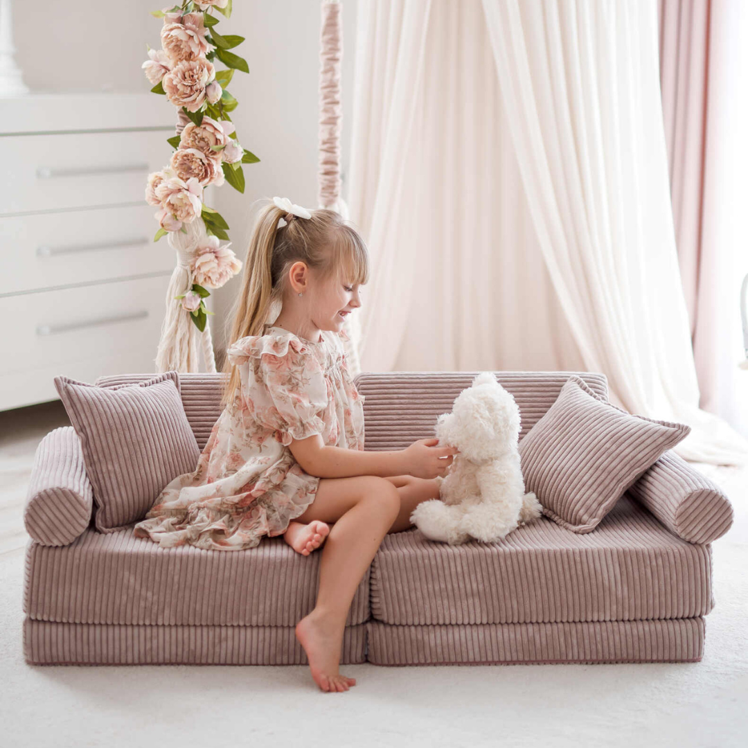 Canapé de jeu Montessori Mini Confort en velours côtelé rose clair