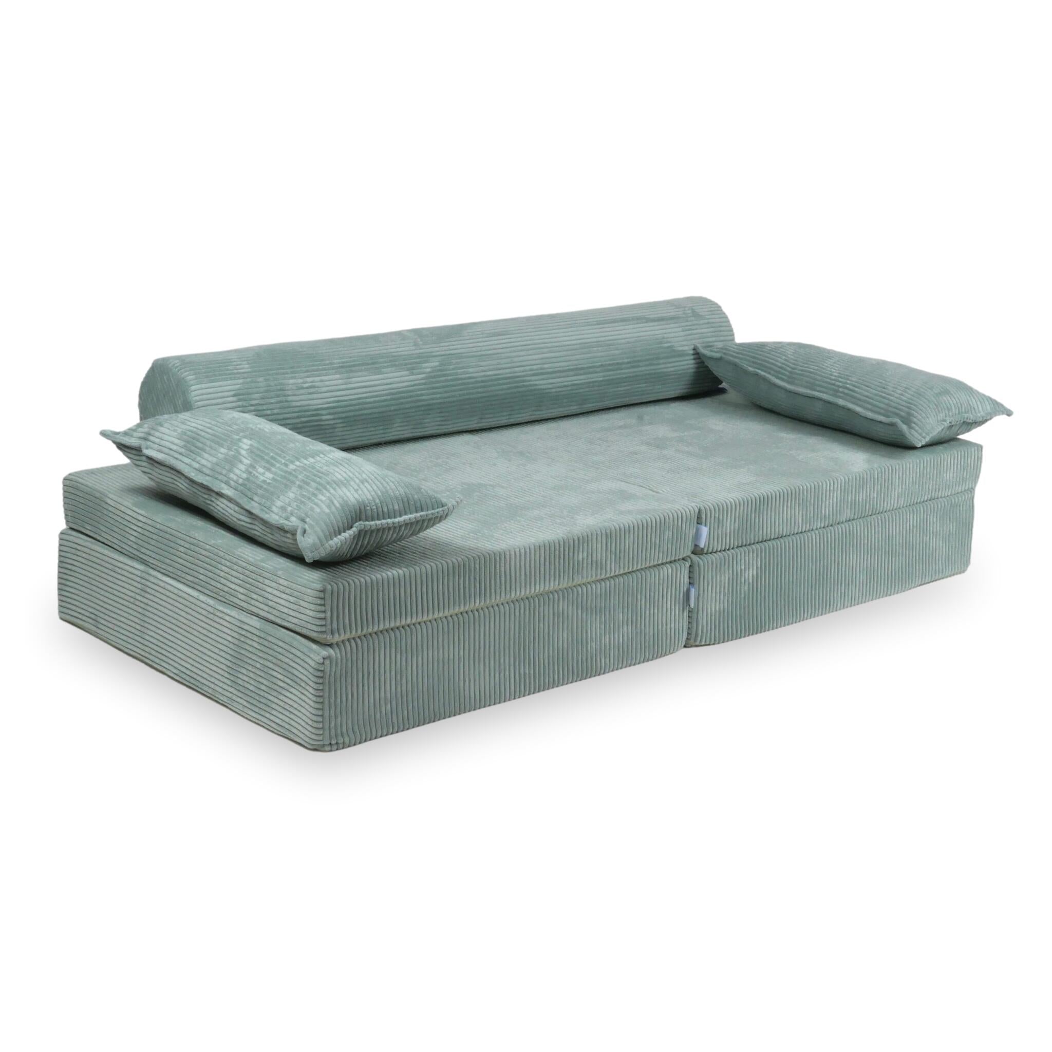 Canapé de jeu Montessori de luxe en velours côtelé menthe claire