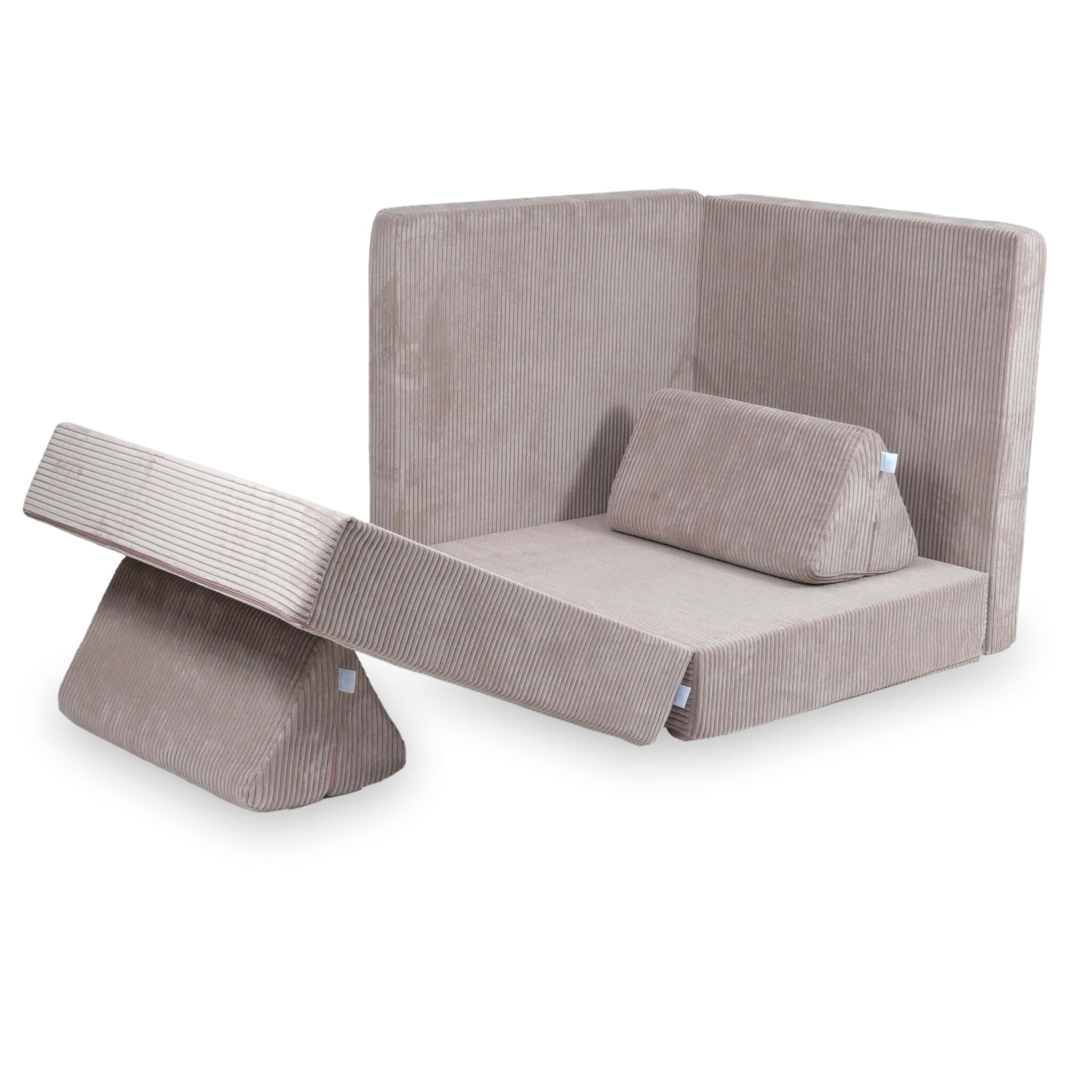 Canapé de jeu Montessori en velours côtelé rose clair