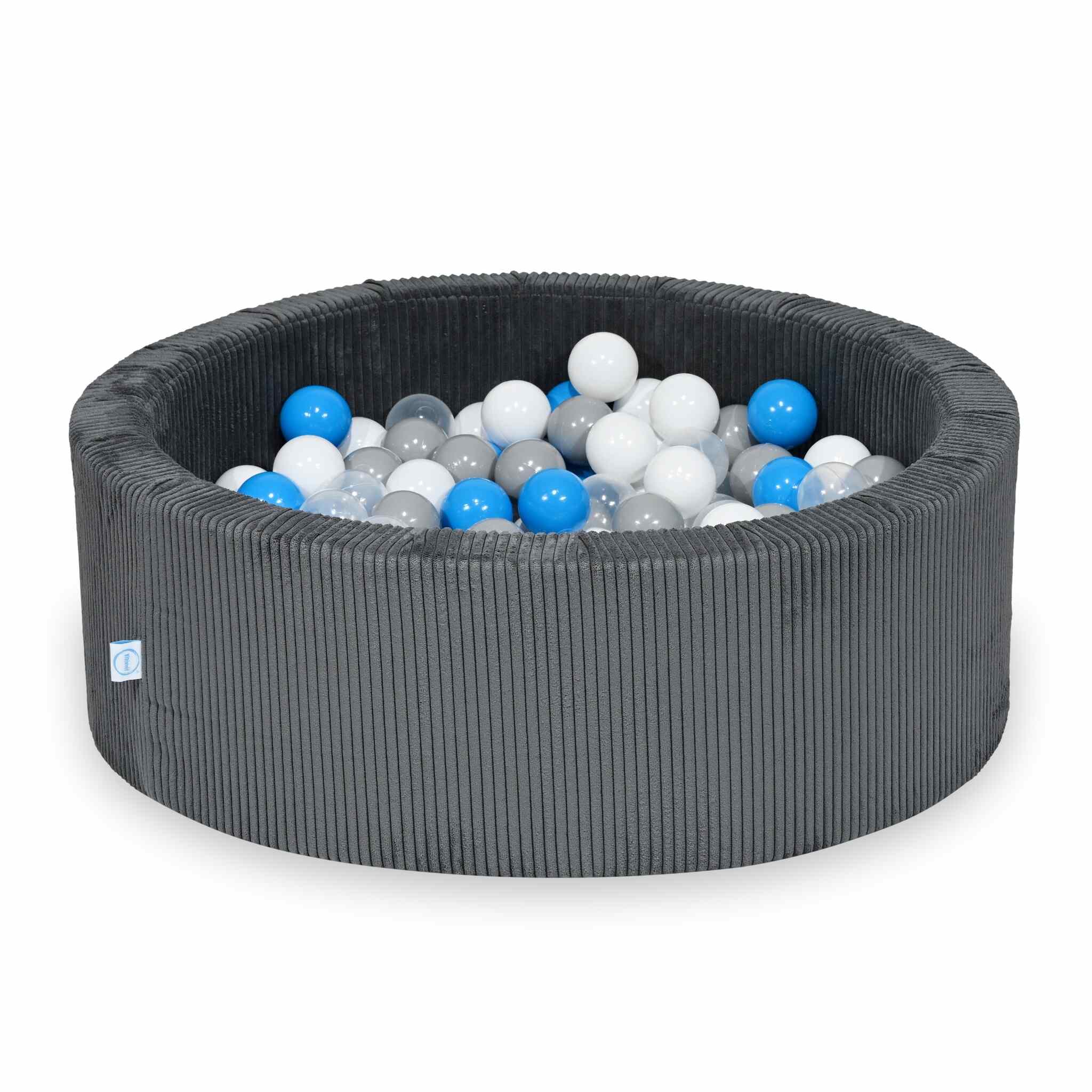 Piscine à balles ronde en velours côtelé graphite, 90x30cm – 200 balls (transparent, blanc,gris, bleu ciel)