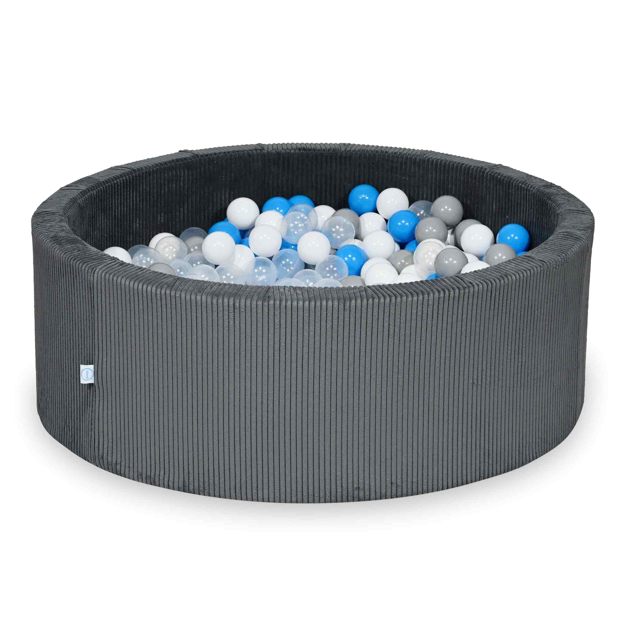 Piscine à balles ronde en velours côtelé graphite, 110x40cm – 500 balls (transparent, blanc,gris, bleu ciel)