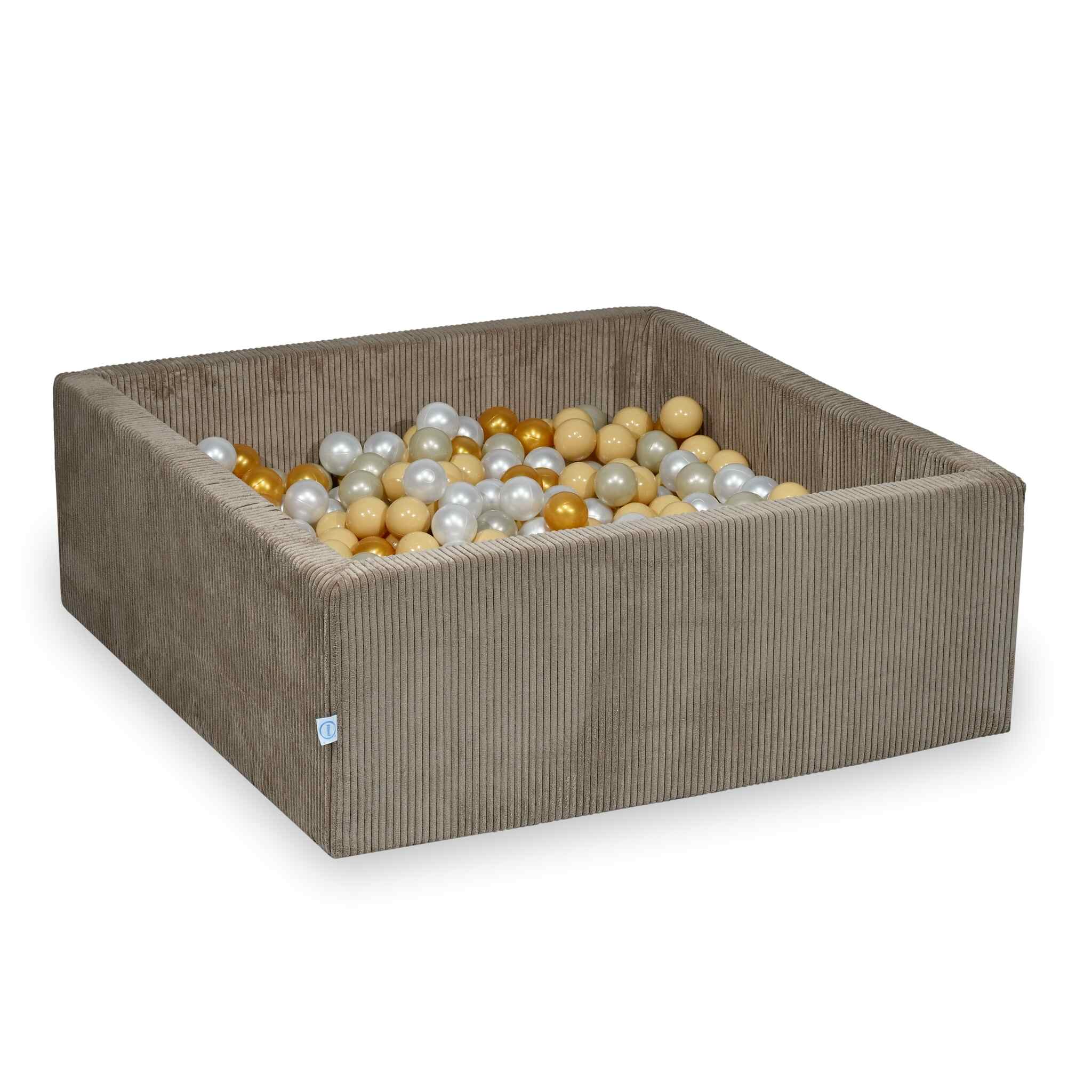 Piscine à balles carrée 110x110x40 cm en velours côtelé Toffee, 600 balles