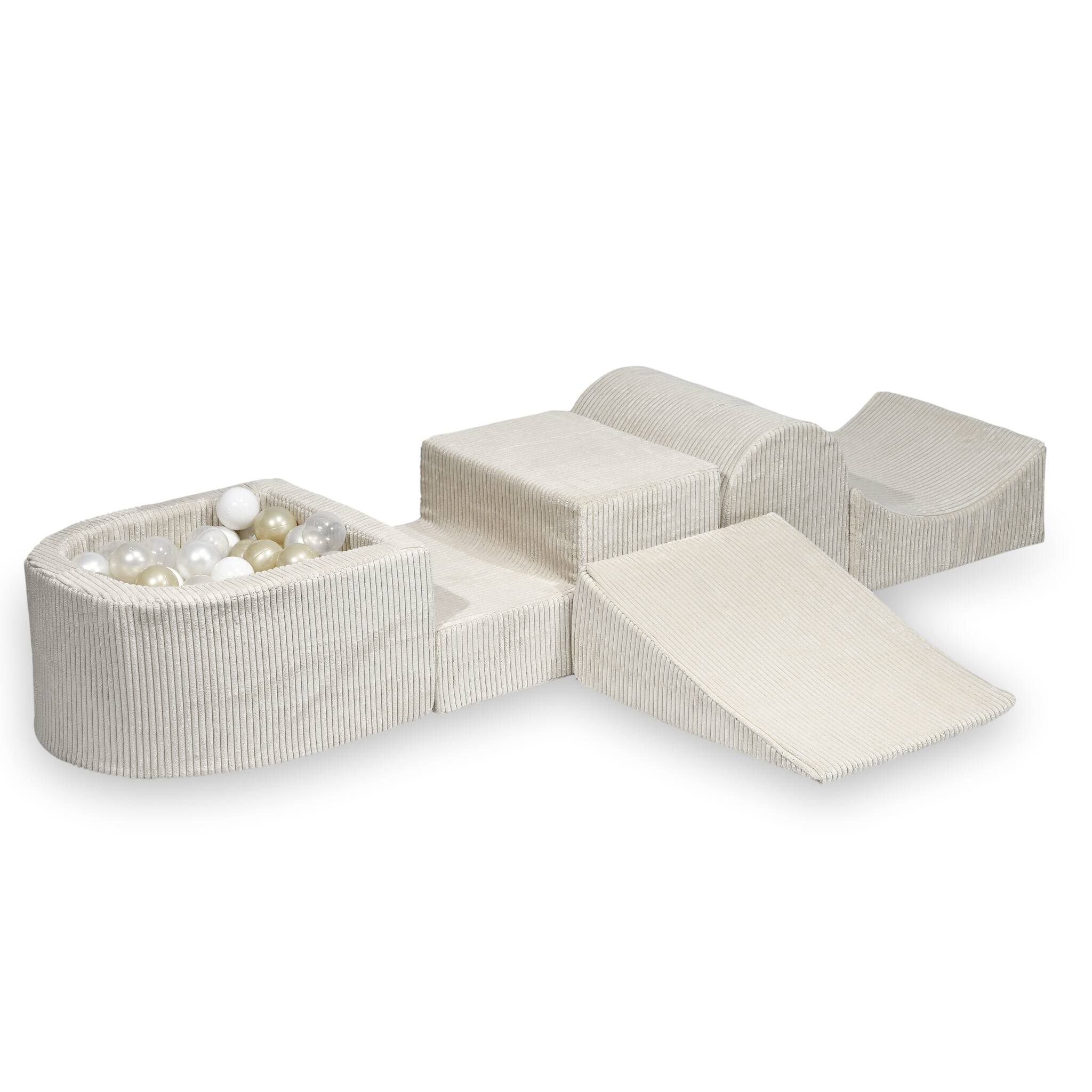Aire de jeux en mousse avec colline et piscine micro côtelé beige + 100 balles