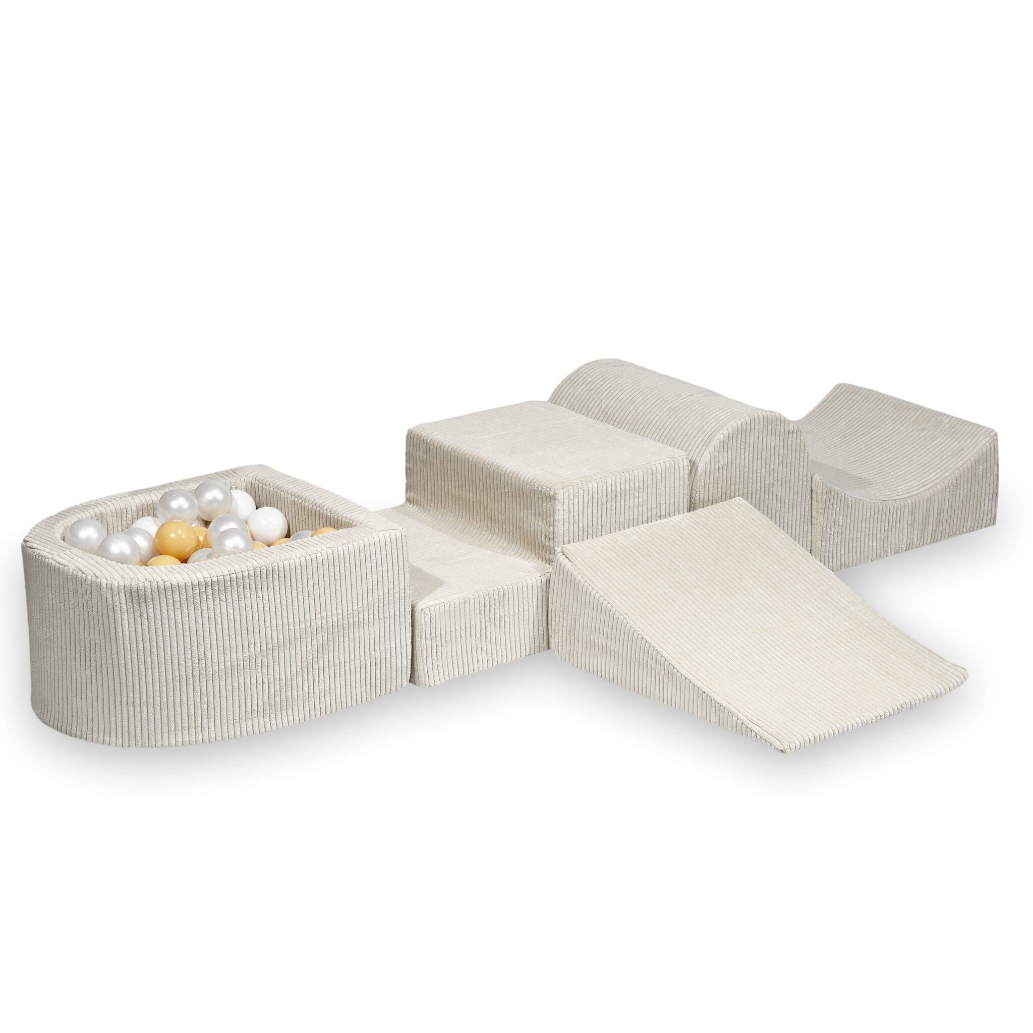 Aire de jeux en mousse avec colline et piscine micro côtelé beige + 100 balles