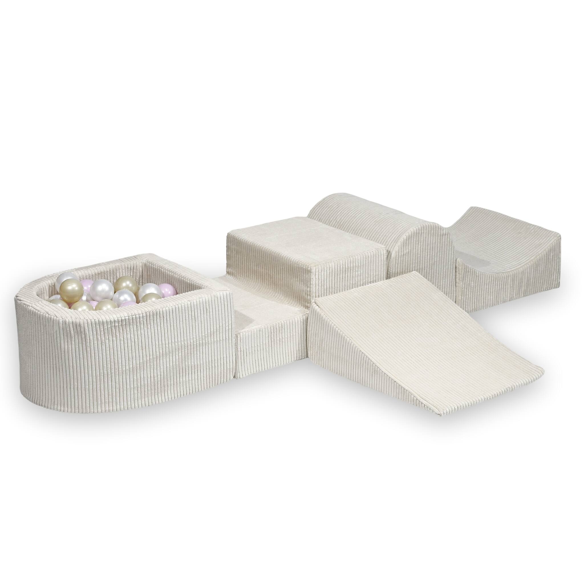 Aire de jeux en mousse avec colline et piscine micro côtelé beige + 100 balles