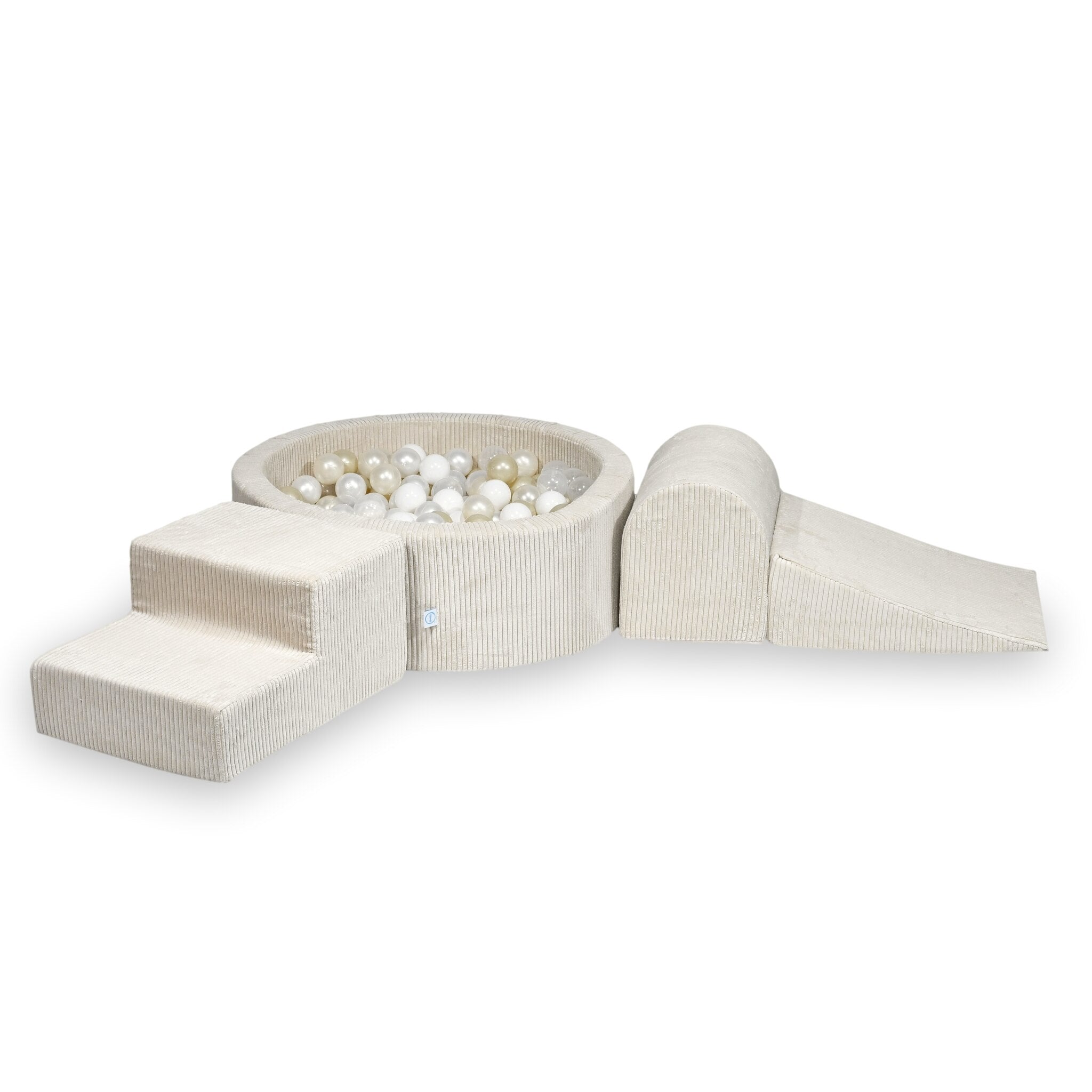 Aire de jeux en mousse avec piscine ronde 90x30 côtelé beige + 200 balles