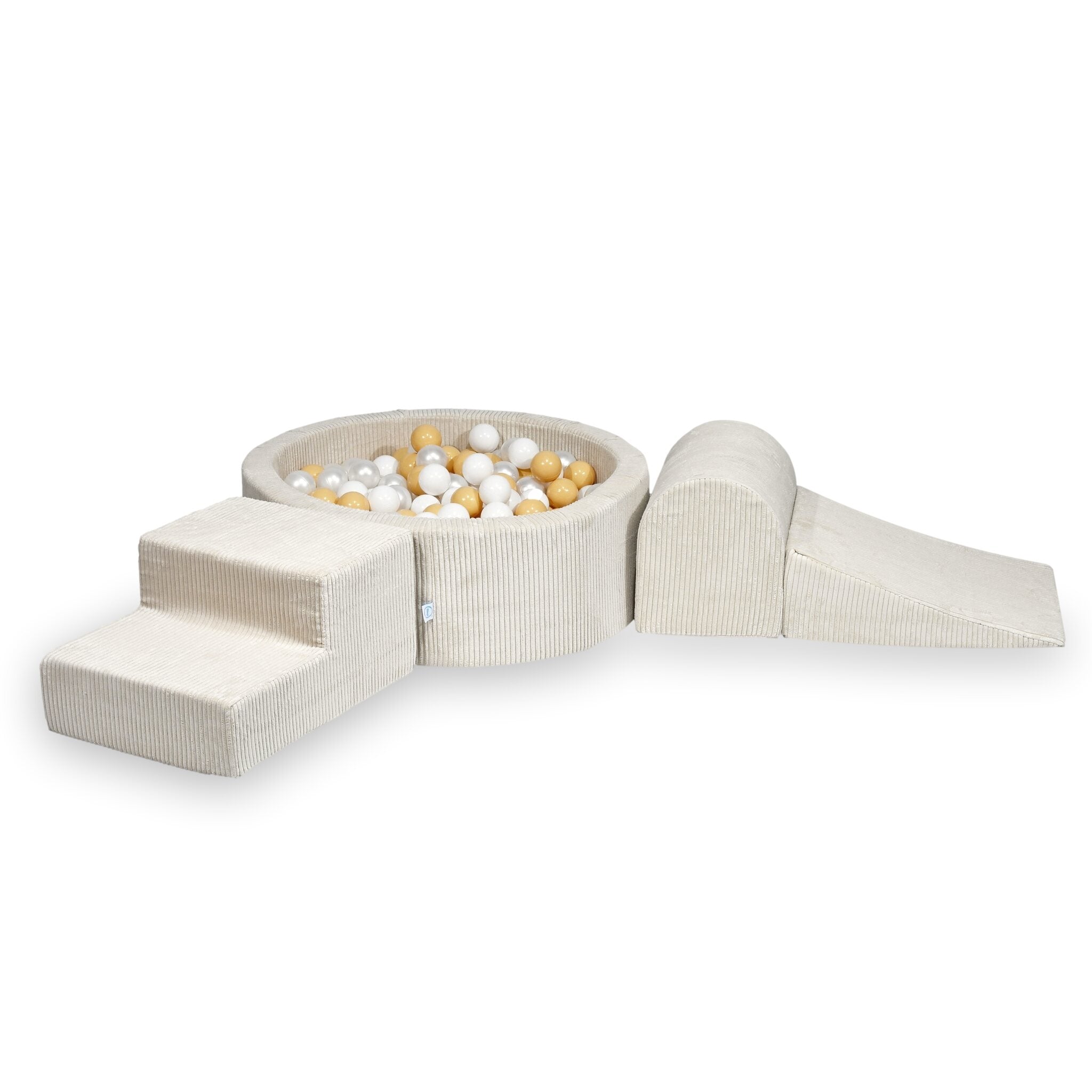 Aire de jeux en mousse avec piscine ronde 90x30 côtelé beige + 200 balles