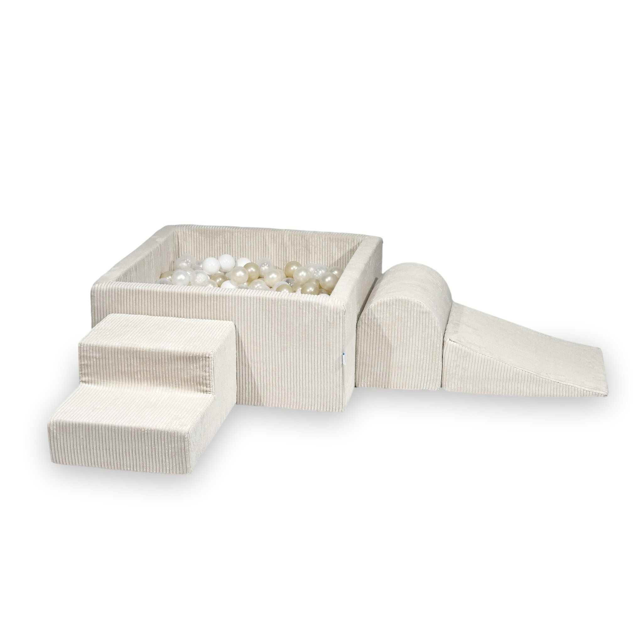 Aire de jeux en mousse avec piscine à balles carrée set de jeu enfant 90x90x40 côtelé beige + 400 balles