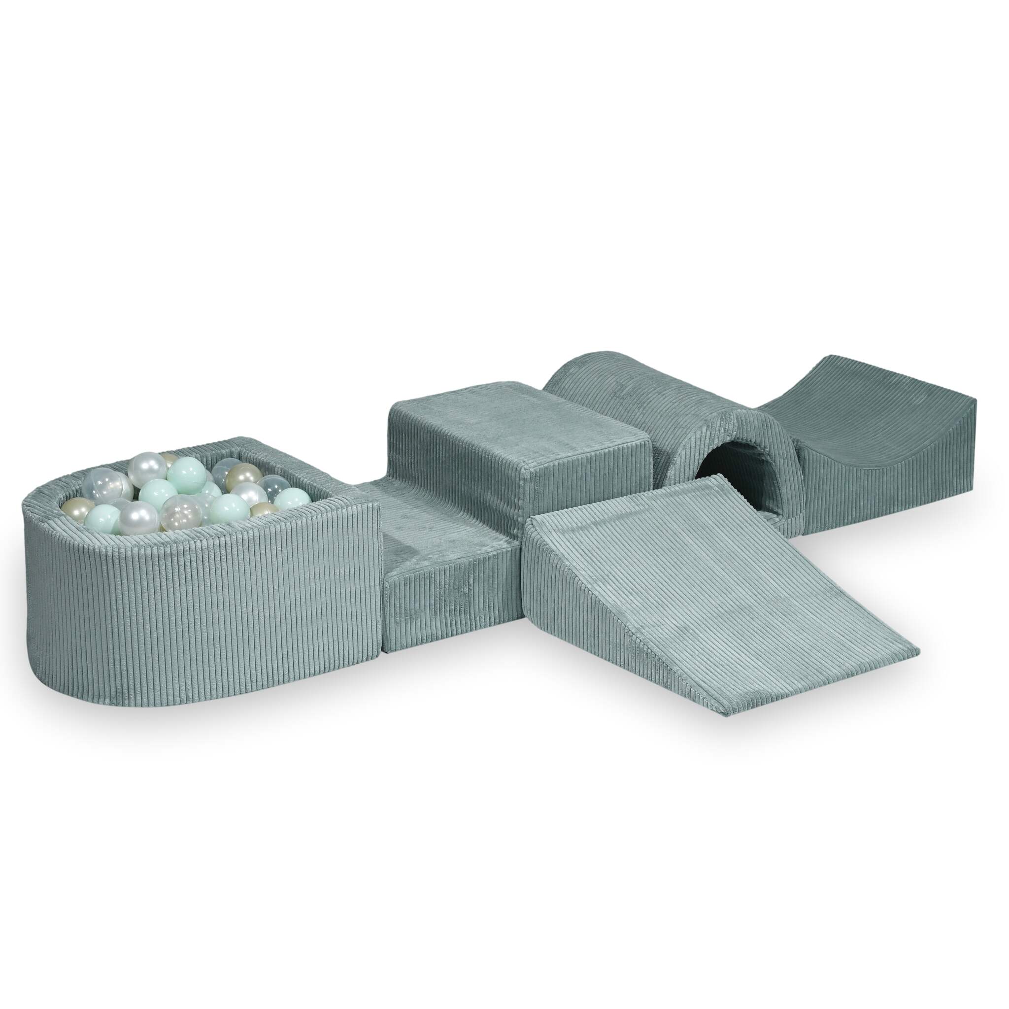 Aire de jeux en mousse avec pont et piscine micro côtelé menthe claire+ 100 balles