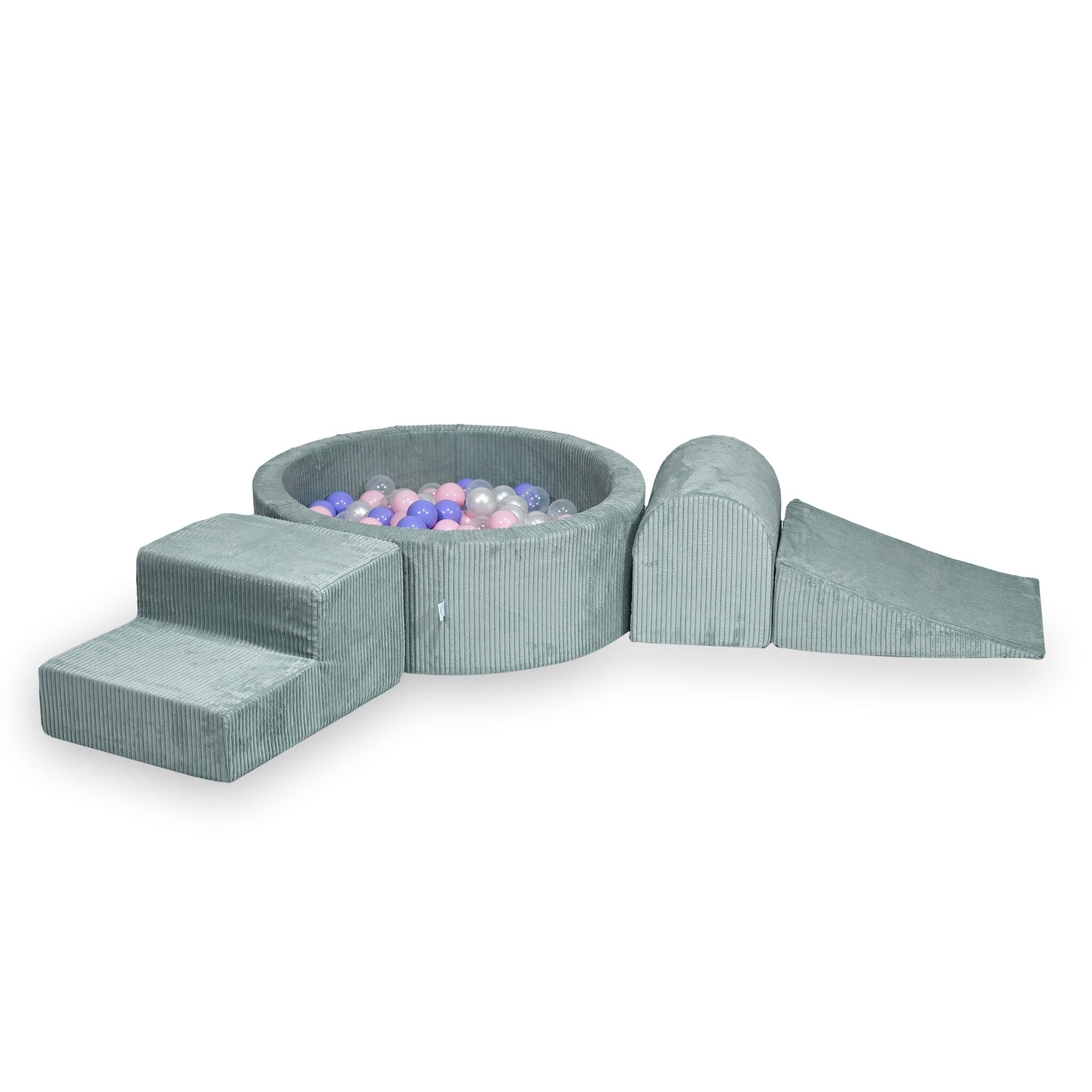 Aire de jeux en mousse avec piscine ronde 90x30 velours côtelé menthe claire + 200 balles