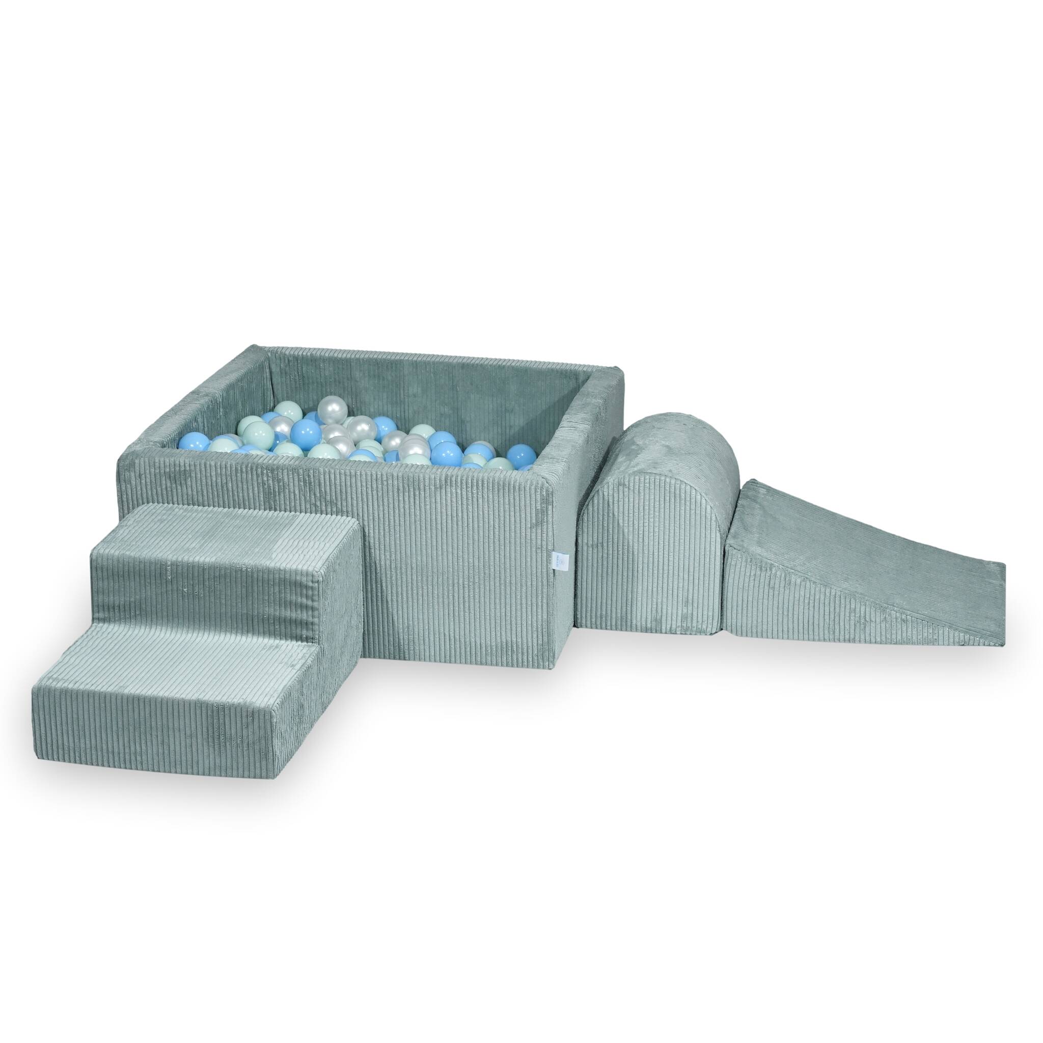 Aire de jeux en mousse avec piscine à balles carrée set de jeu enfant 90x90x40 côtelé menthe claire+ 400 balles