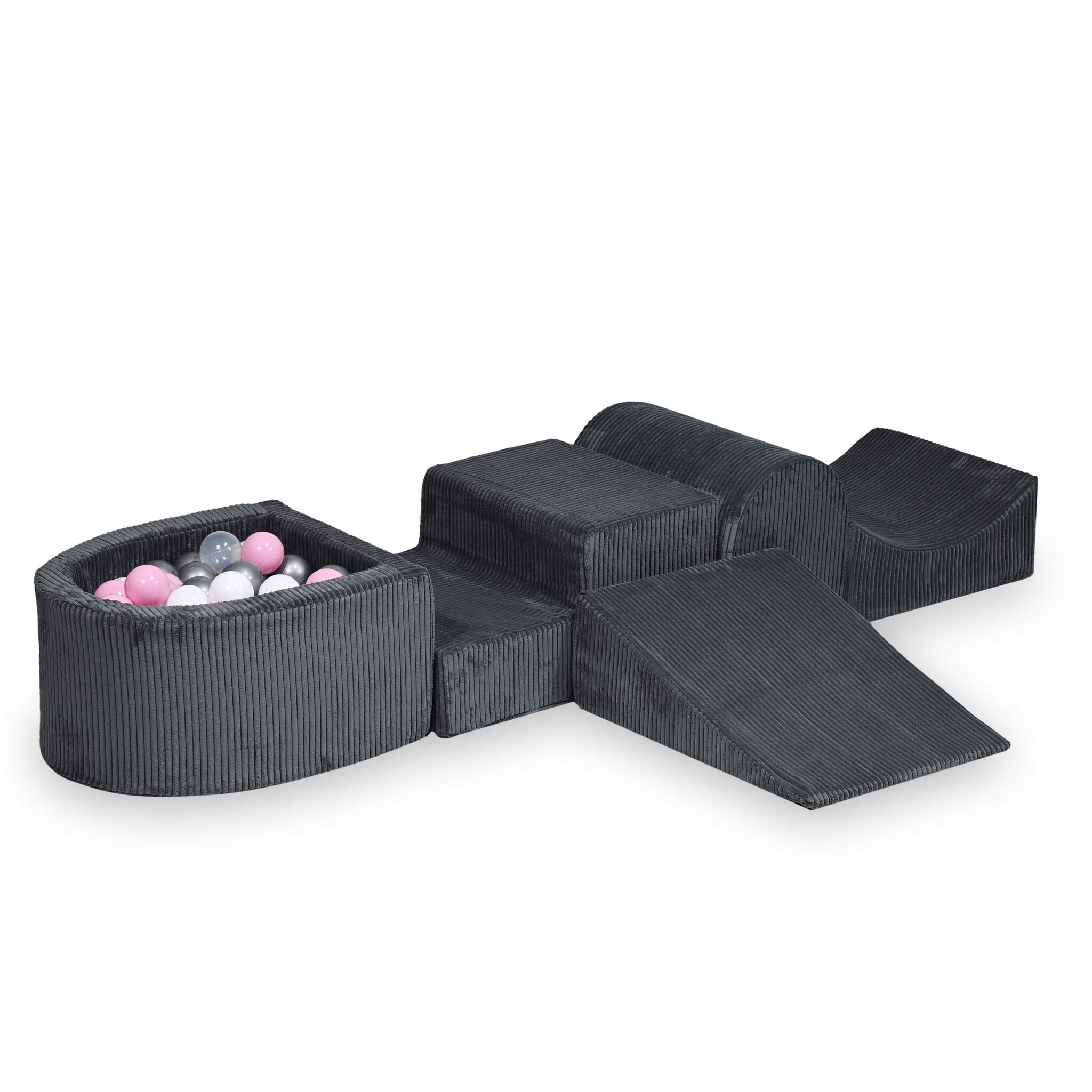 Aire de jeux en mousse avec colline et piscine micro côtelé graphite + 100 balles