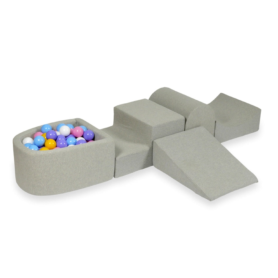 Aire de jeux en mousse avec colline et piscine micro gris clair + 100 balles