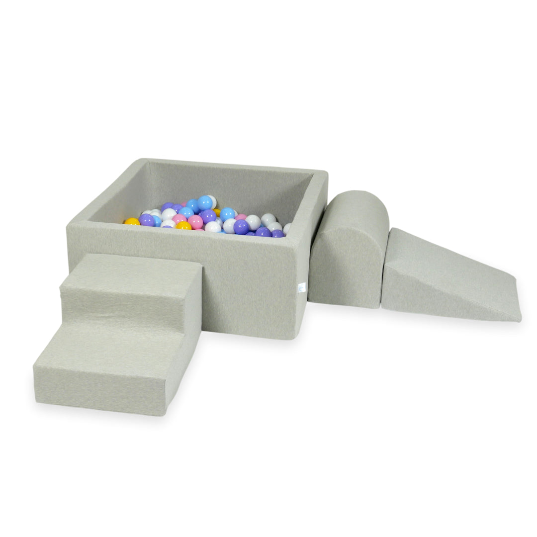 Aire de jeux en mousse avec piscine à balles carrée set de jeu enfant 90x90x40 gris clair + 400 balles
