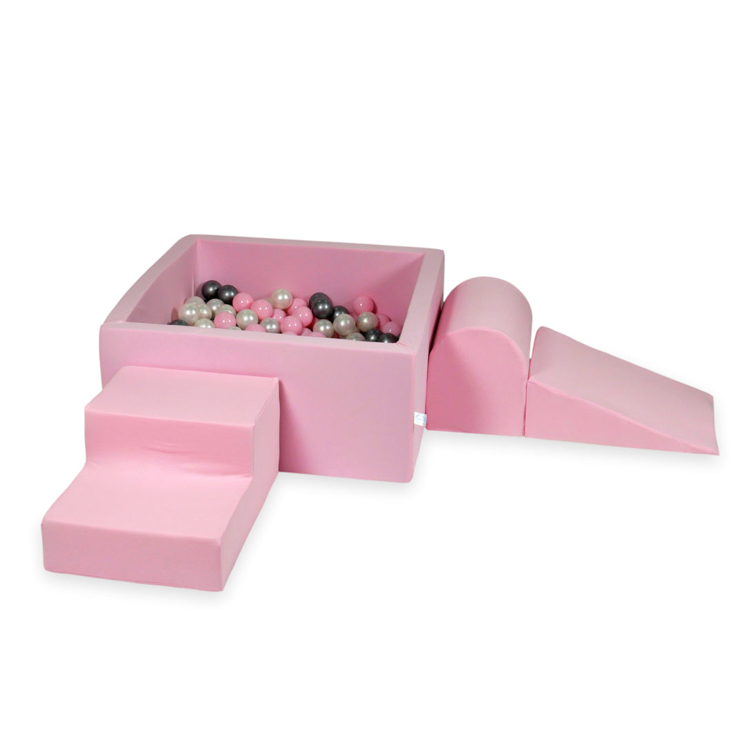 Aire de jeux en mousse avec piscine à balles carrée set de jeu enfant 90x90x40 rose poudré + 400 balles