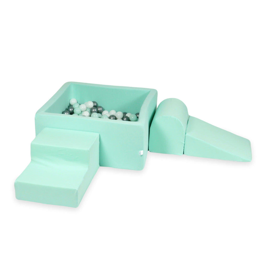 Aire de jeux en mousse avec piscine à balles carrée set de jeu enfant 90x90x40 menthe + 400 balles