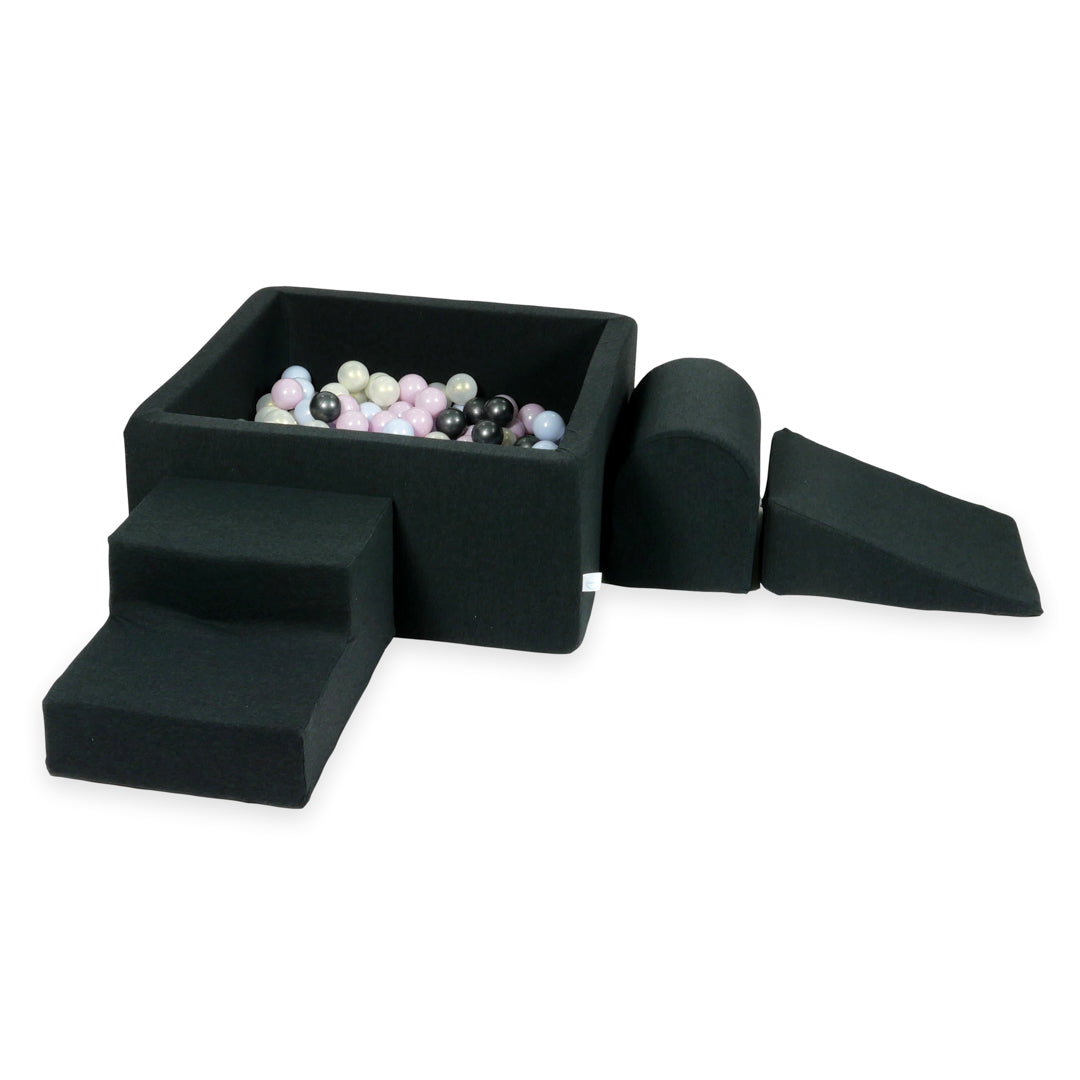 Aire de jeux en mousse avec piscine à balles carrée set de jeu enfant 90x90x40 graphite + 400 balles