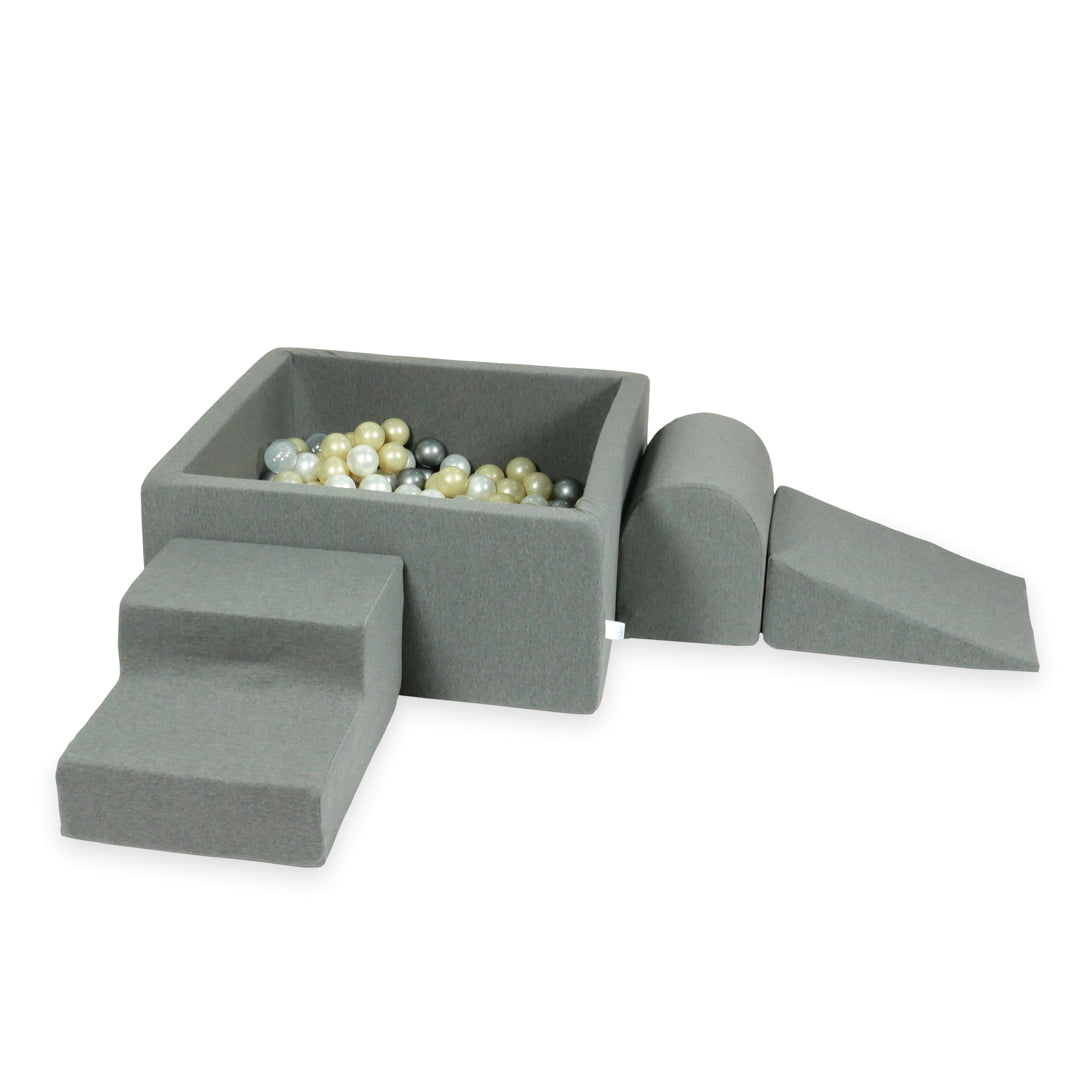 Aire de jeux en mousse avec piscine à balles carrée set de jeu enfant 90x90x40 gris + 400 balles