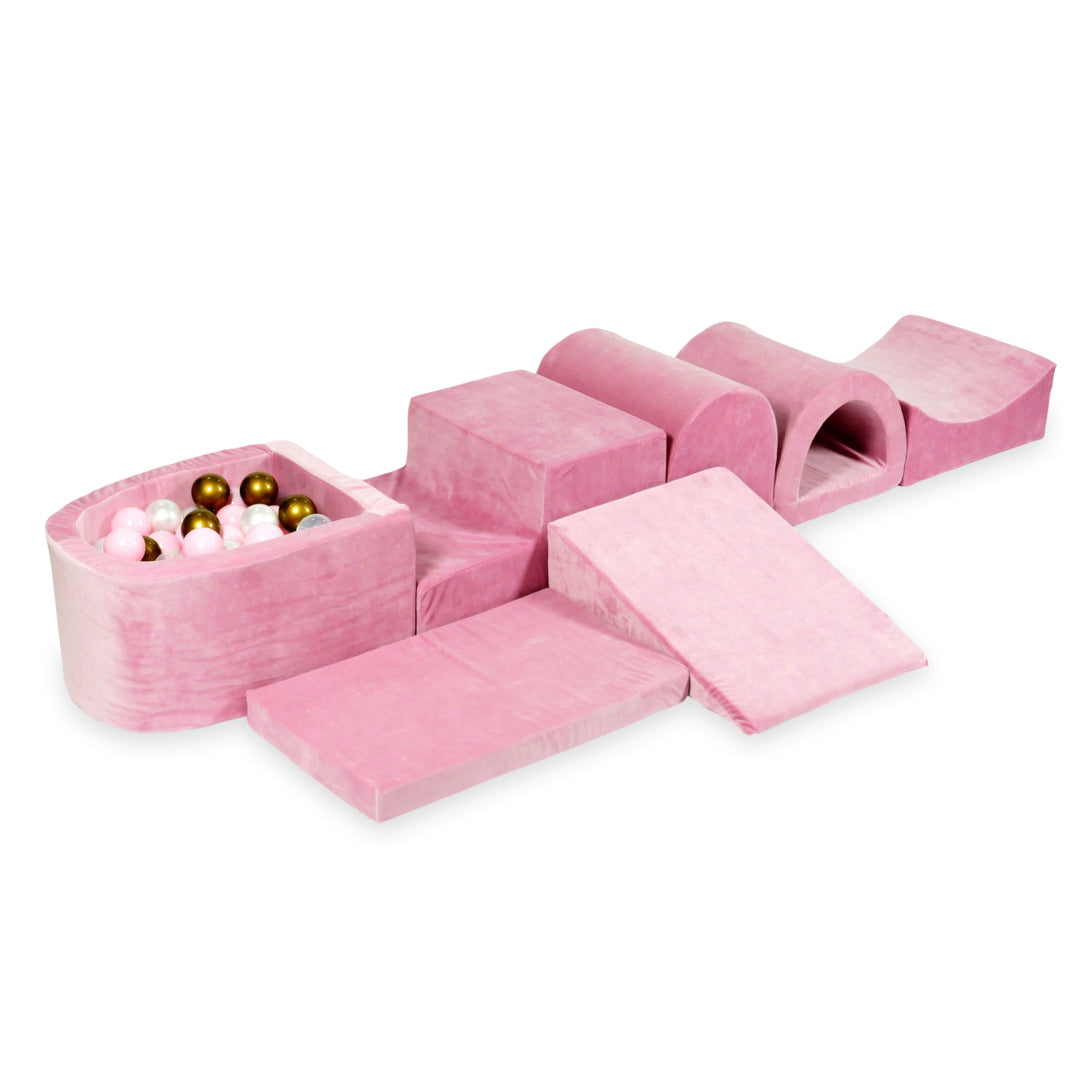 Plus grande aire de jeux en mousse avec piscine micro velvet soft rose + 100 balles