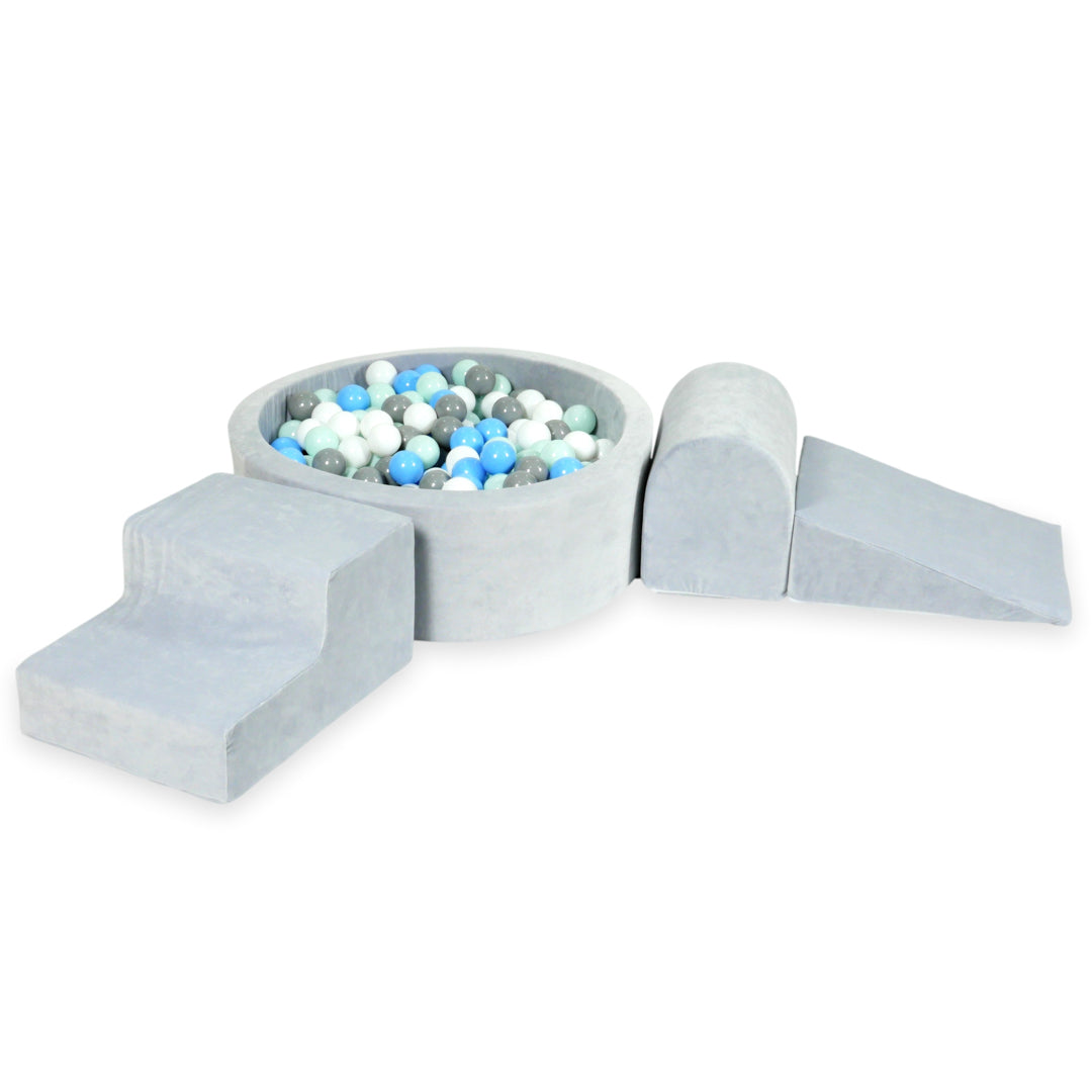 Aire de jeux en mousse avec piscine ronde 90x30 velvet soft gris clair + 200 balles