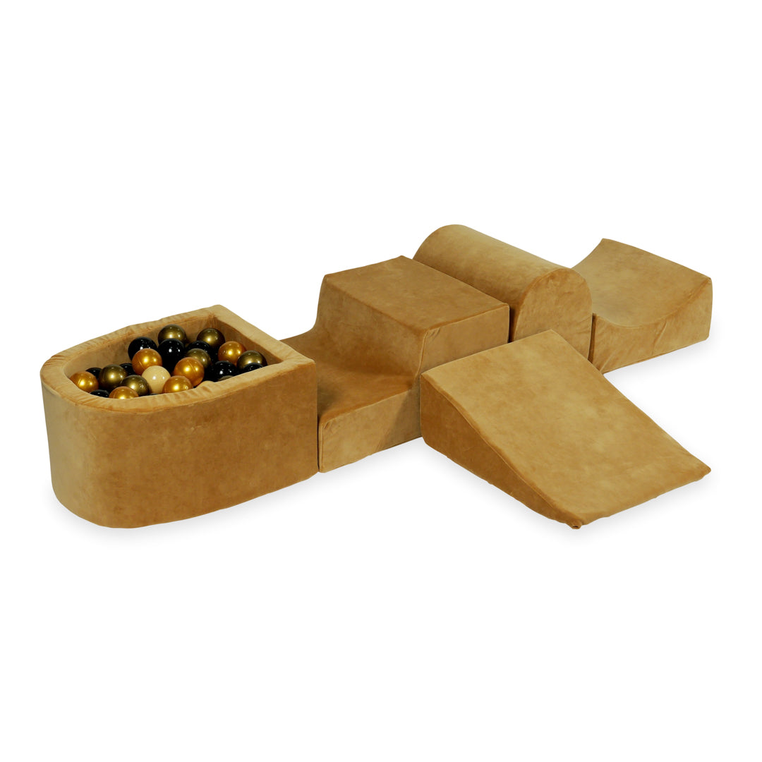 Aire de jeux en mousse avec colline et piscine micro velvet soft carmel + 100 balles