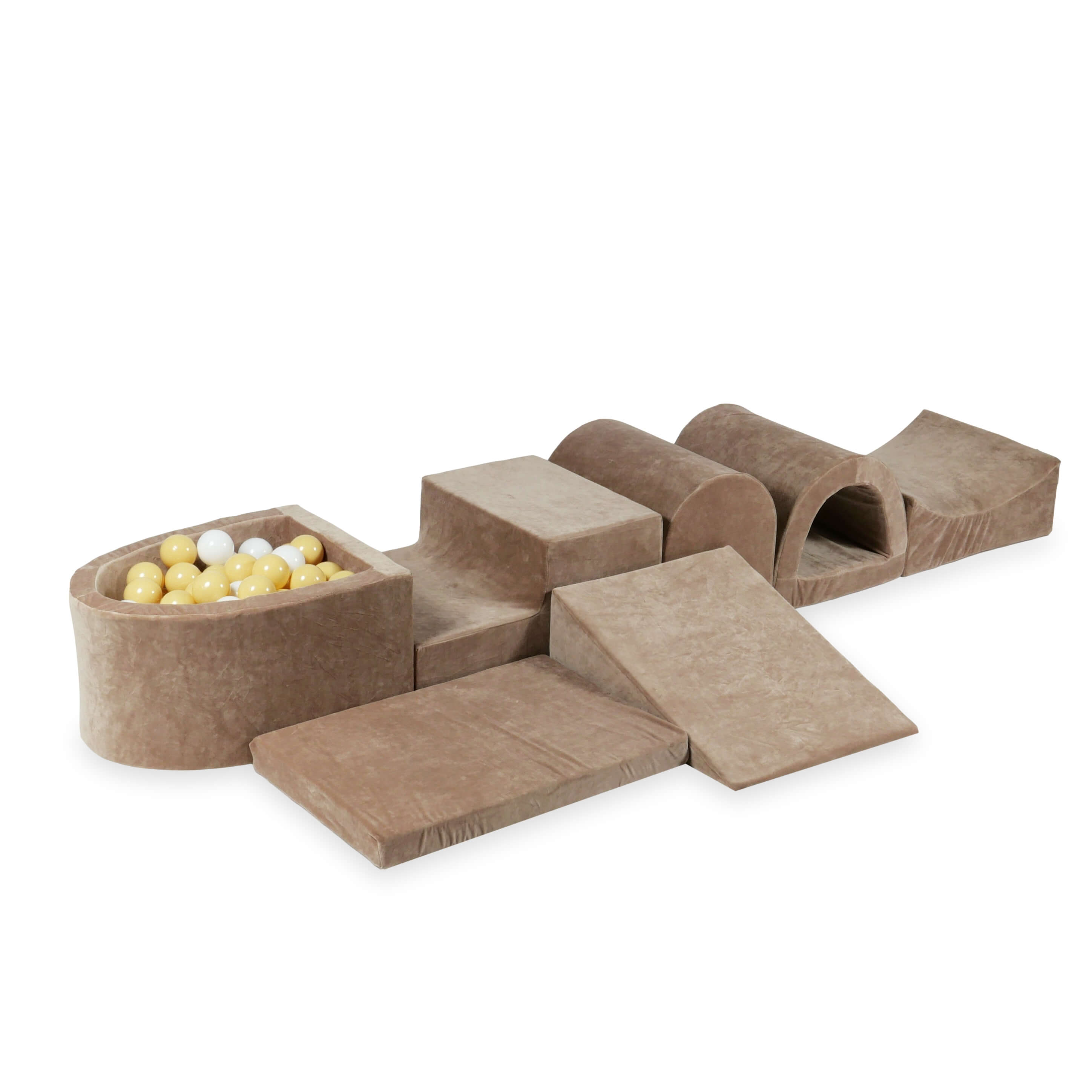 Plus grande aire de jeux en mousse avec piscine micro velvet soft brown + 100 balles