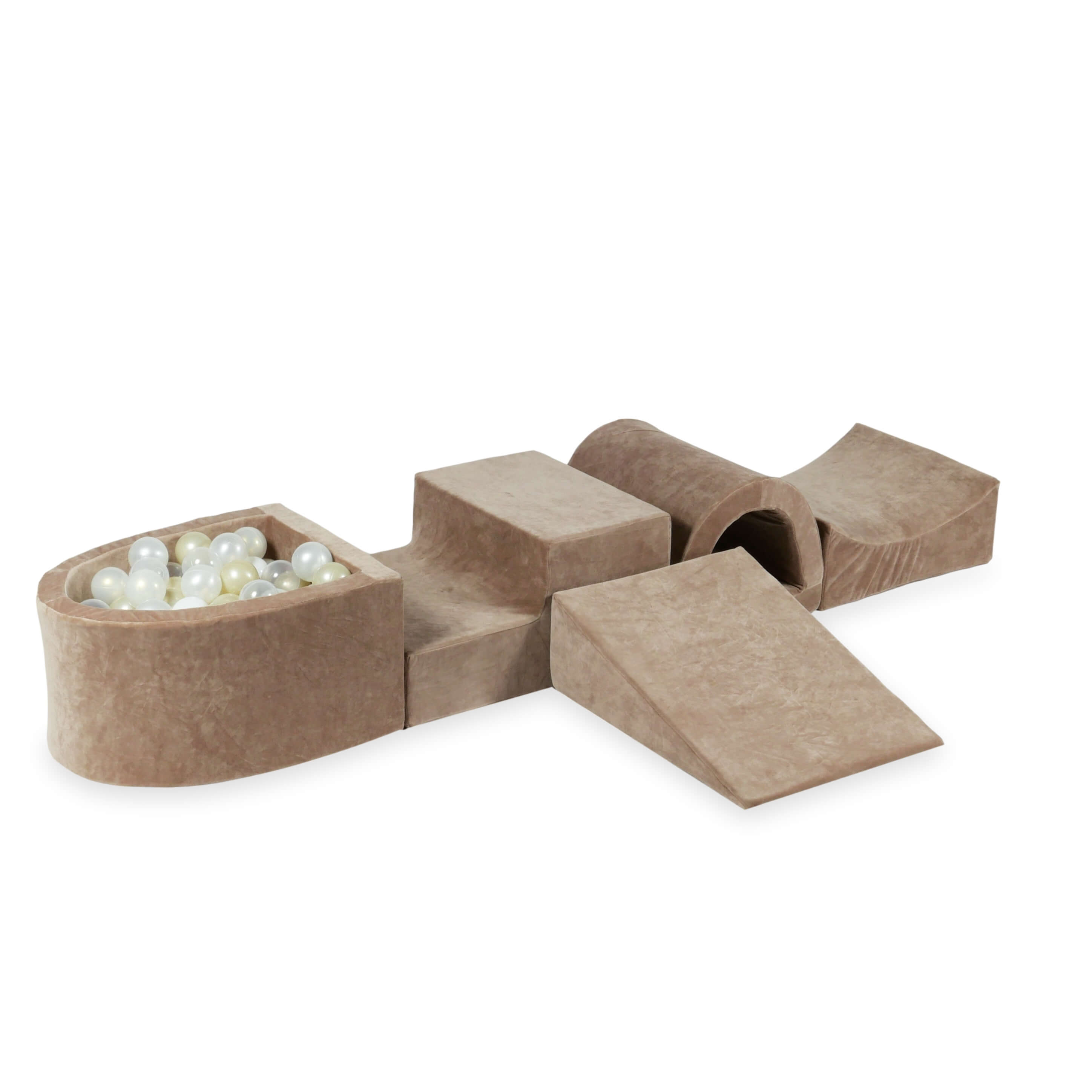Aire de jeux en mousse avec pont et piscine micro velvet soft brown + 100 balles