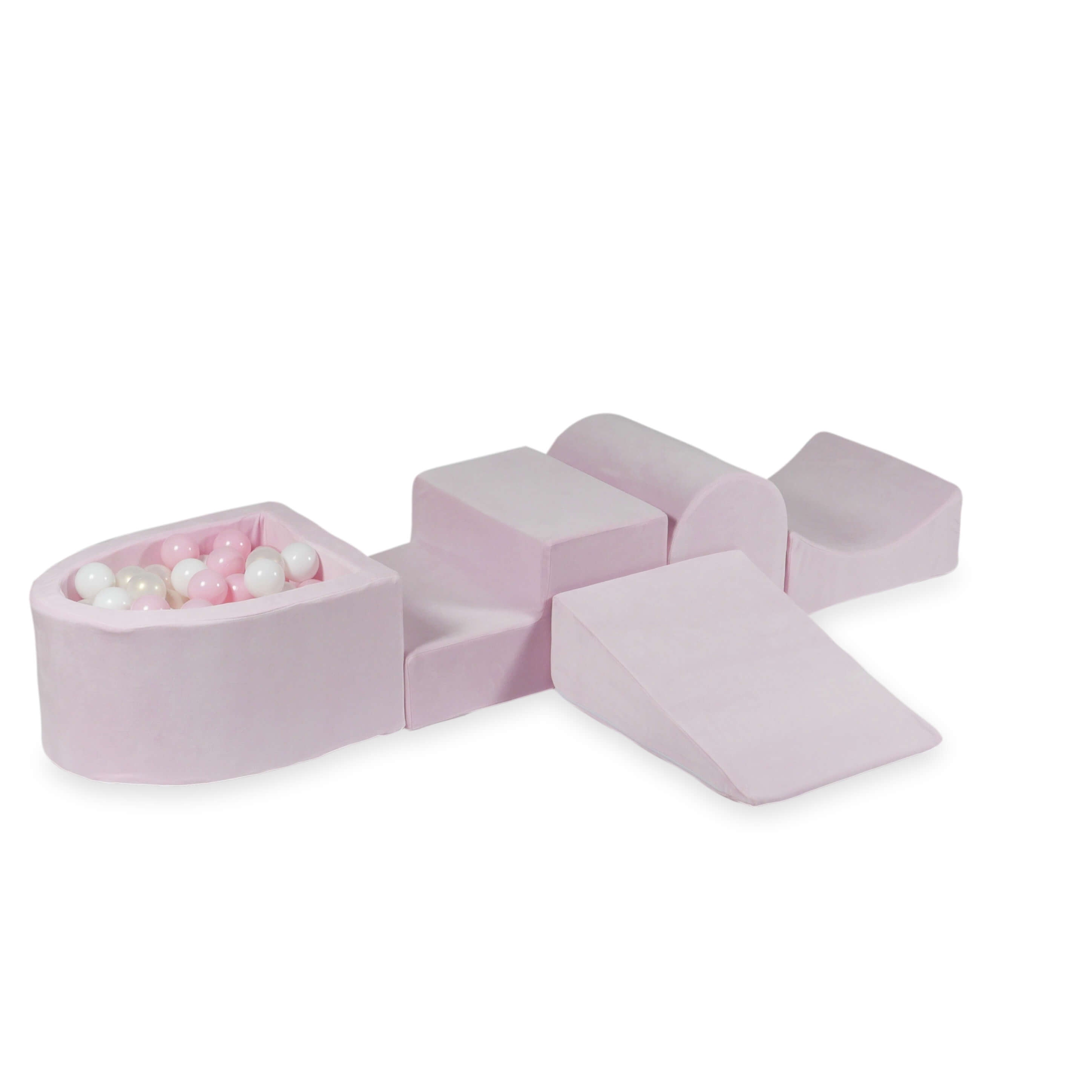 Aire de jeux en mousse avec colline et piscine micro velvet soft light pink + 100 balles