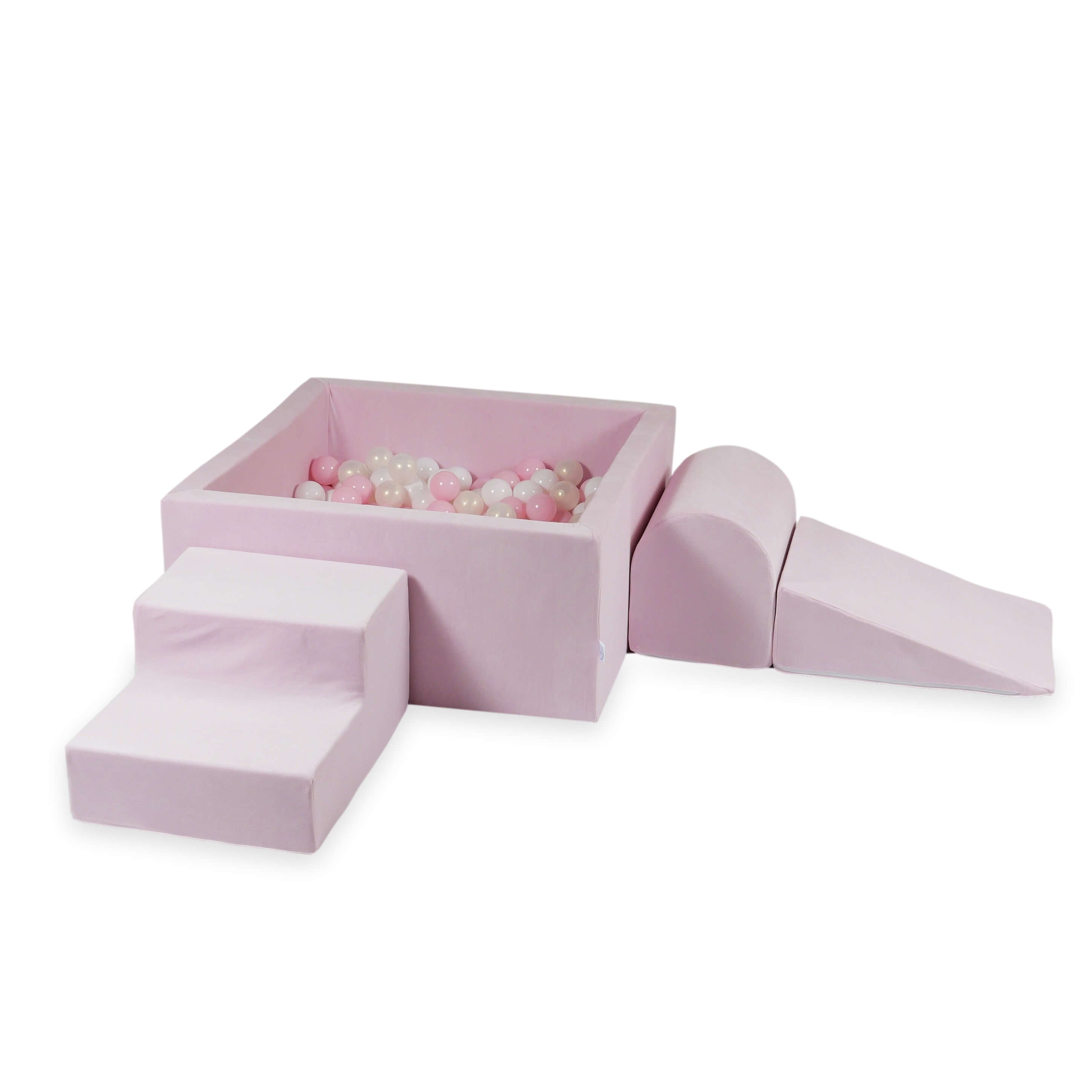 Aire de jeux en mousse avec piscine à balles carrée set de jeu enfant 90x90x40 velvet soft light pink + 400 balles