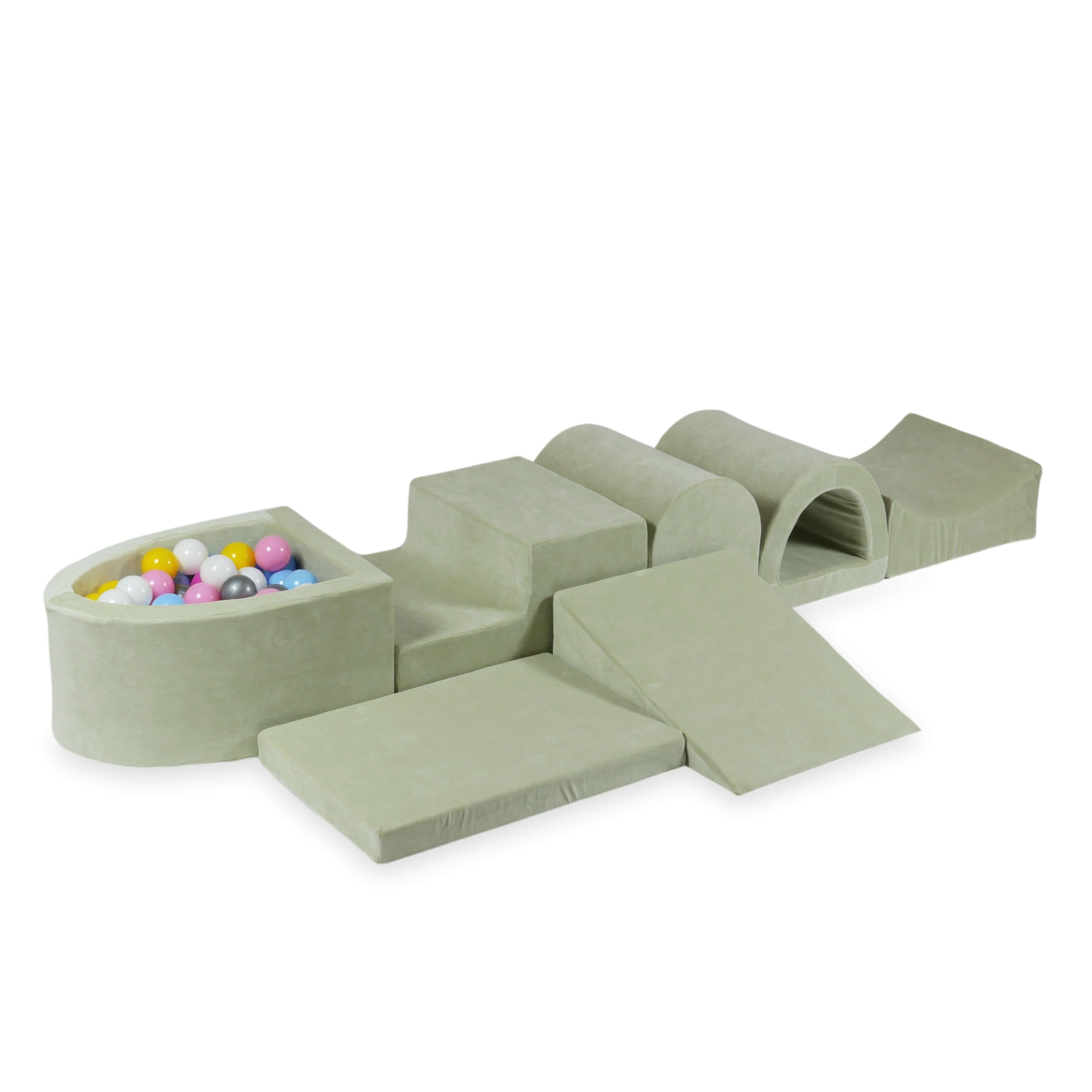 Plus grande aire de jeux en mousse avec piscine micro  velvet soft pistachio + 100 balles