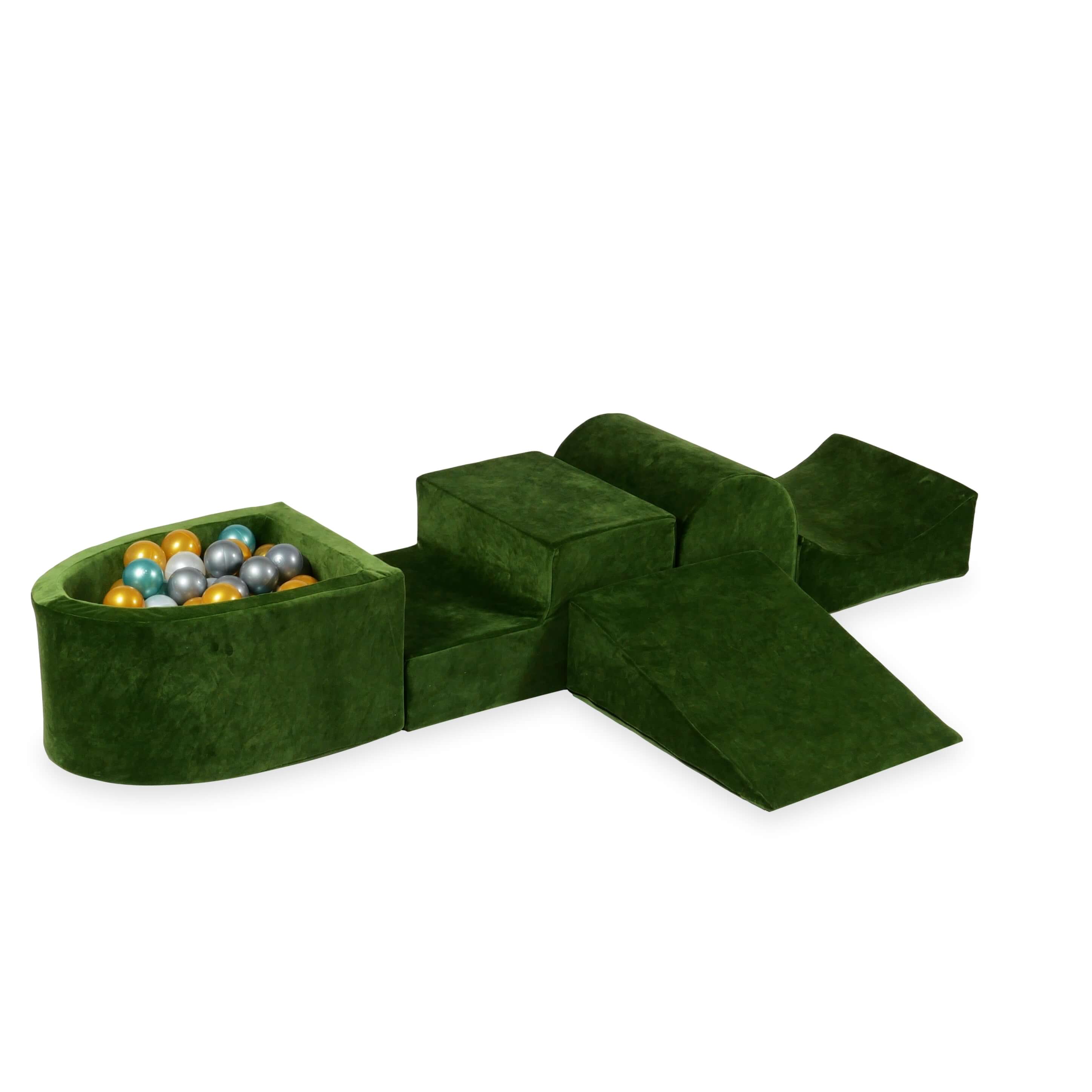 Aire de jeux en mousse avec colline et piscine micro velvet soft olive + 100 balles