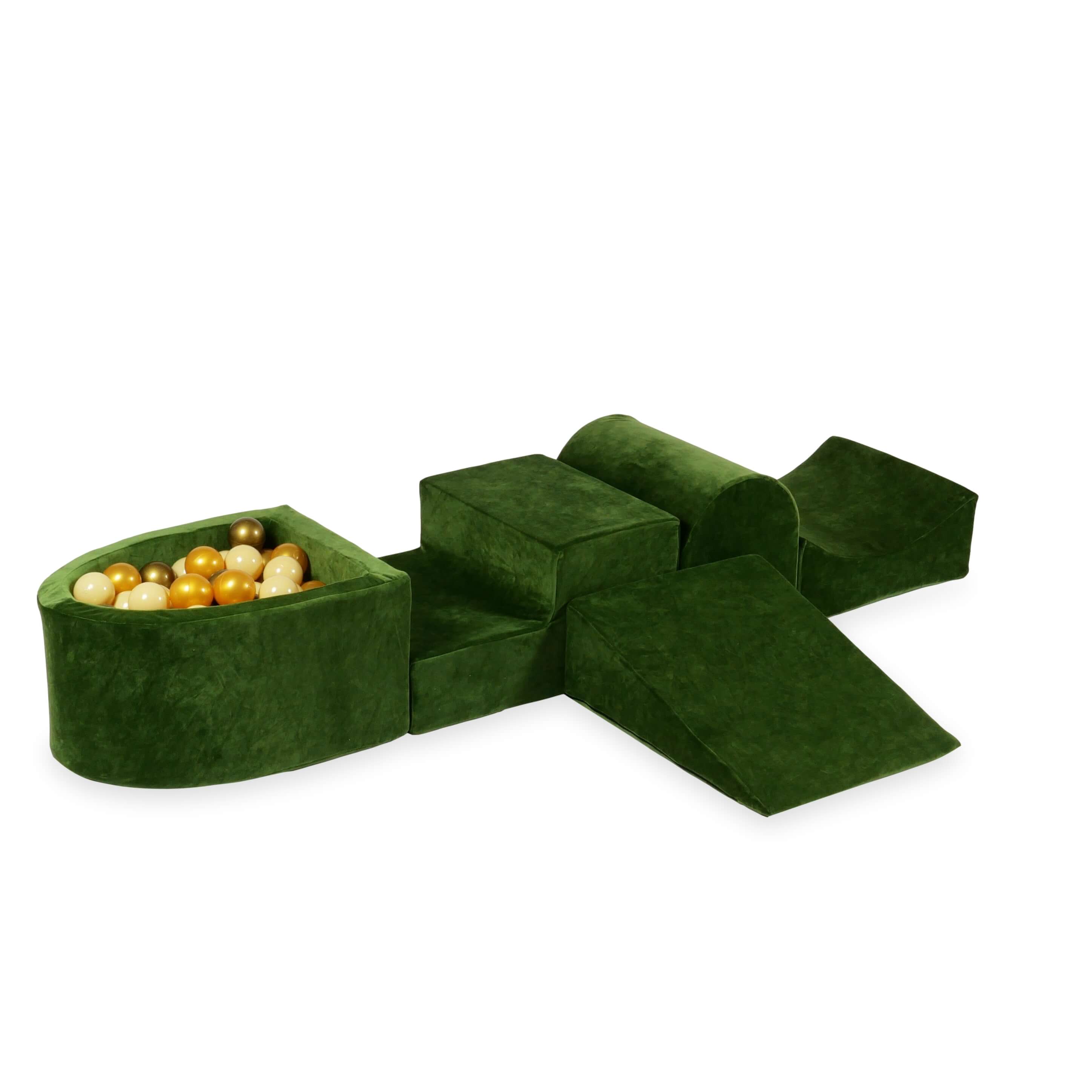 Aire de jeux en mousse avec colline et piscine micro velvet soft olive + 100 balles