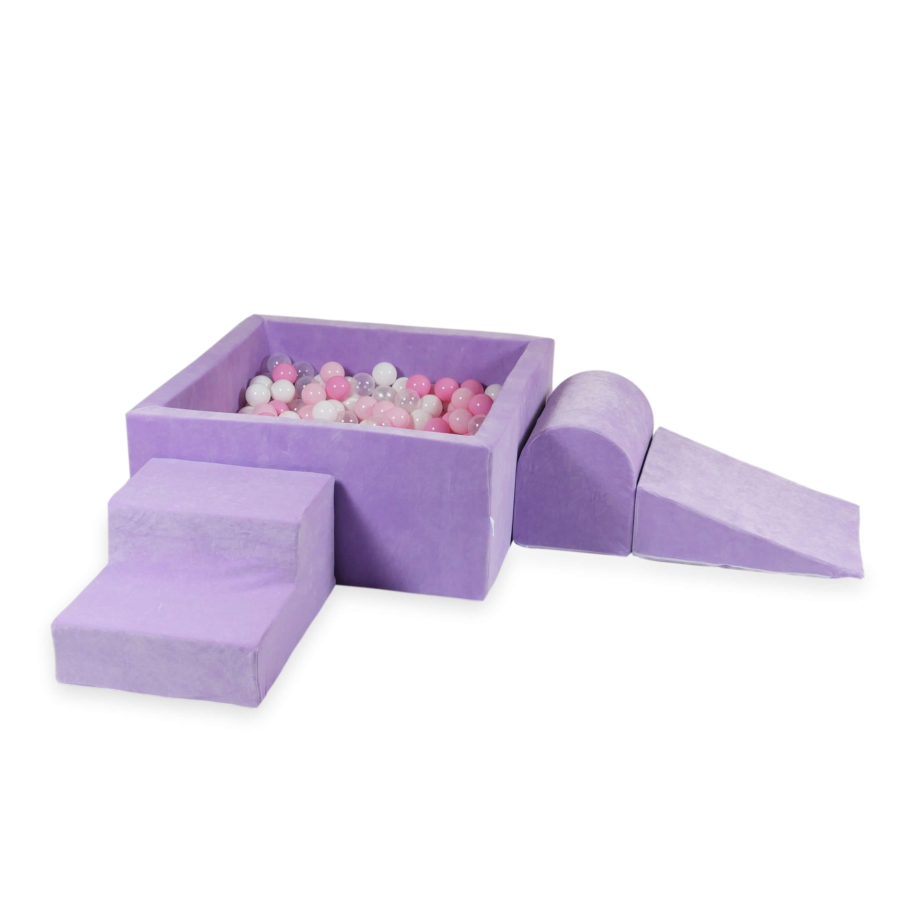 Aire de jeux en mousse avec piscine à balles carrée set de jeu enfant 90x90x40 lilac + 400 balles