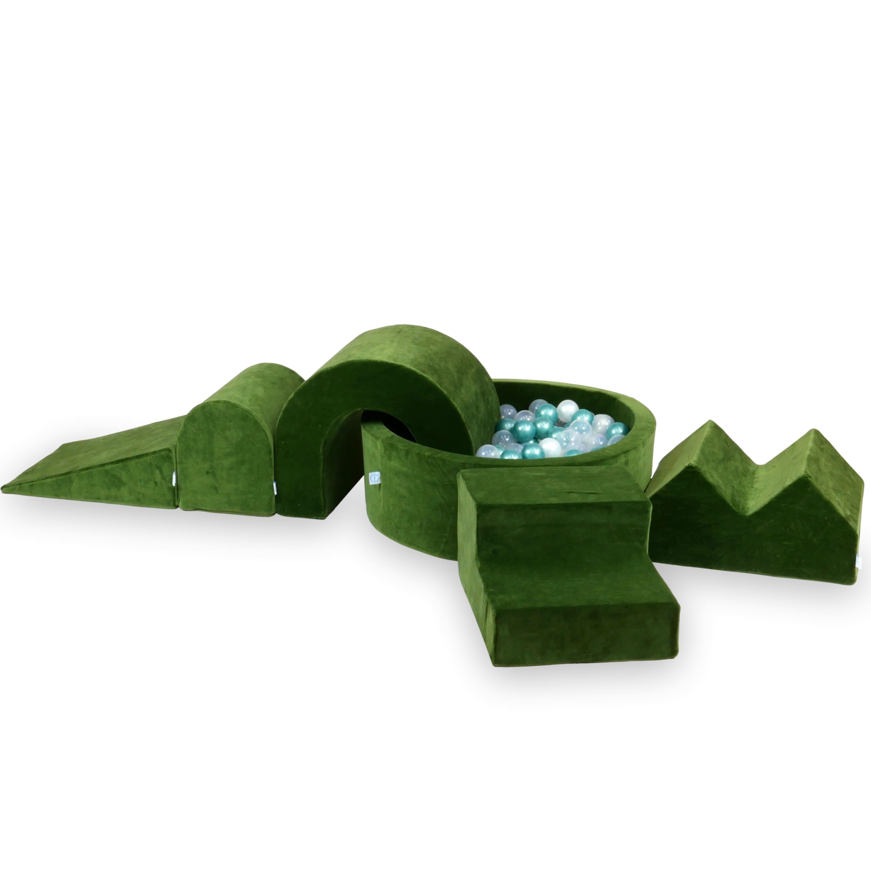 Aire de jeux en mousse avec piscine ronde 90x30 velvet soft olive + 5 éléments + 200 balles
