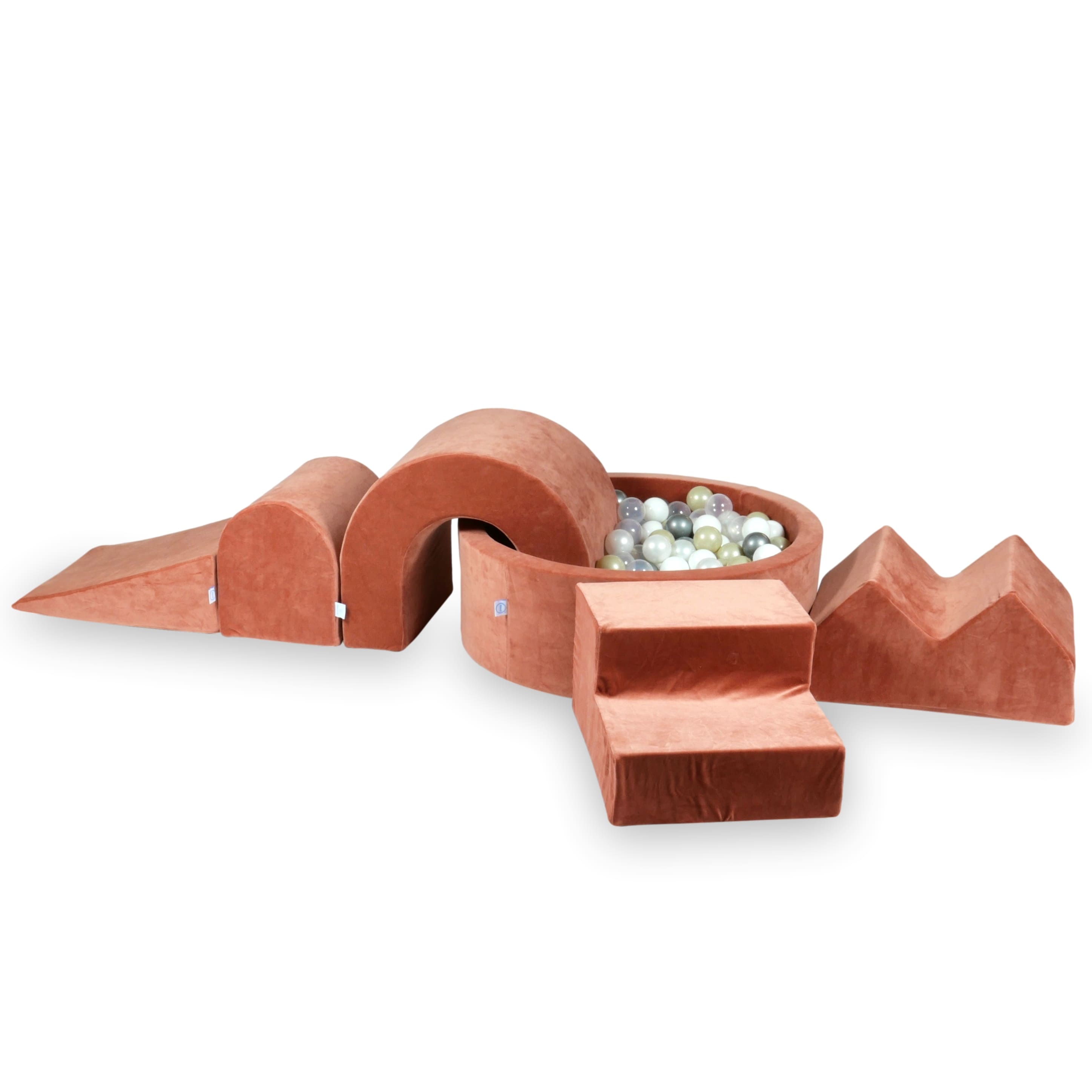 Aire de jeux en mousse avec piscine ronde 90x30 velvet soft canyon clay + 5 éléments + 200 balles
