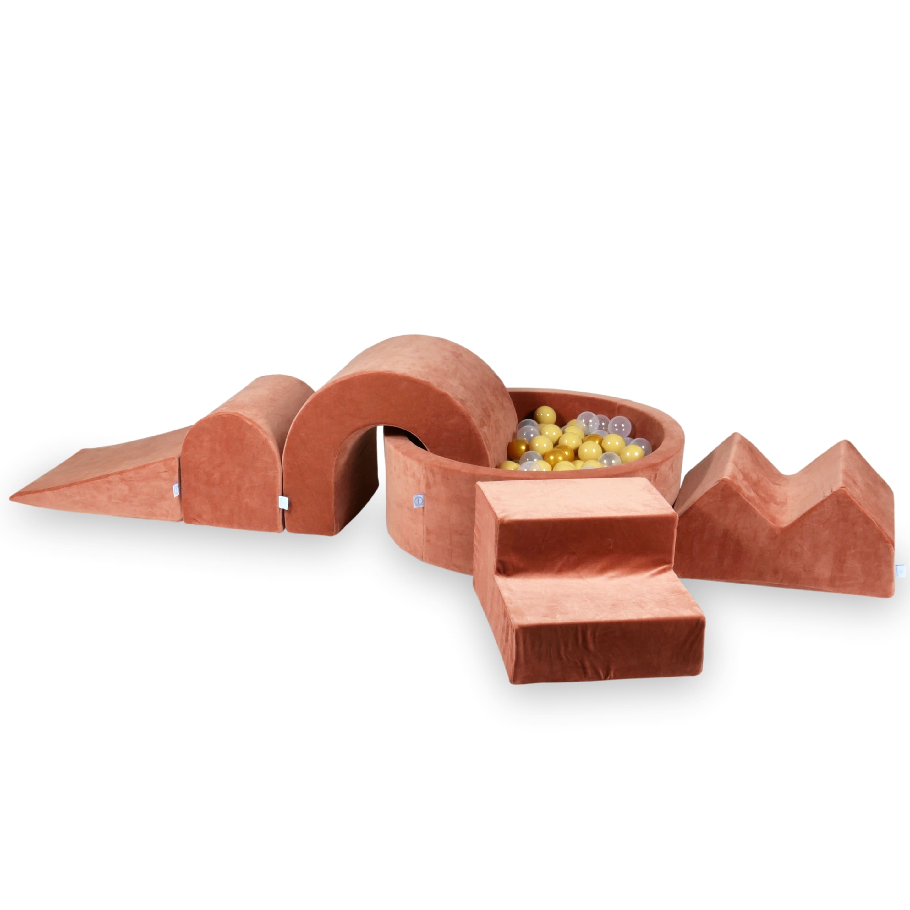 Aire de jeux en mousse avec piscine ronde 90x30 velvet soft canyon clay + 5 éléments + 200 balles