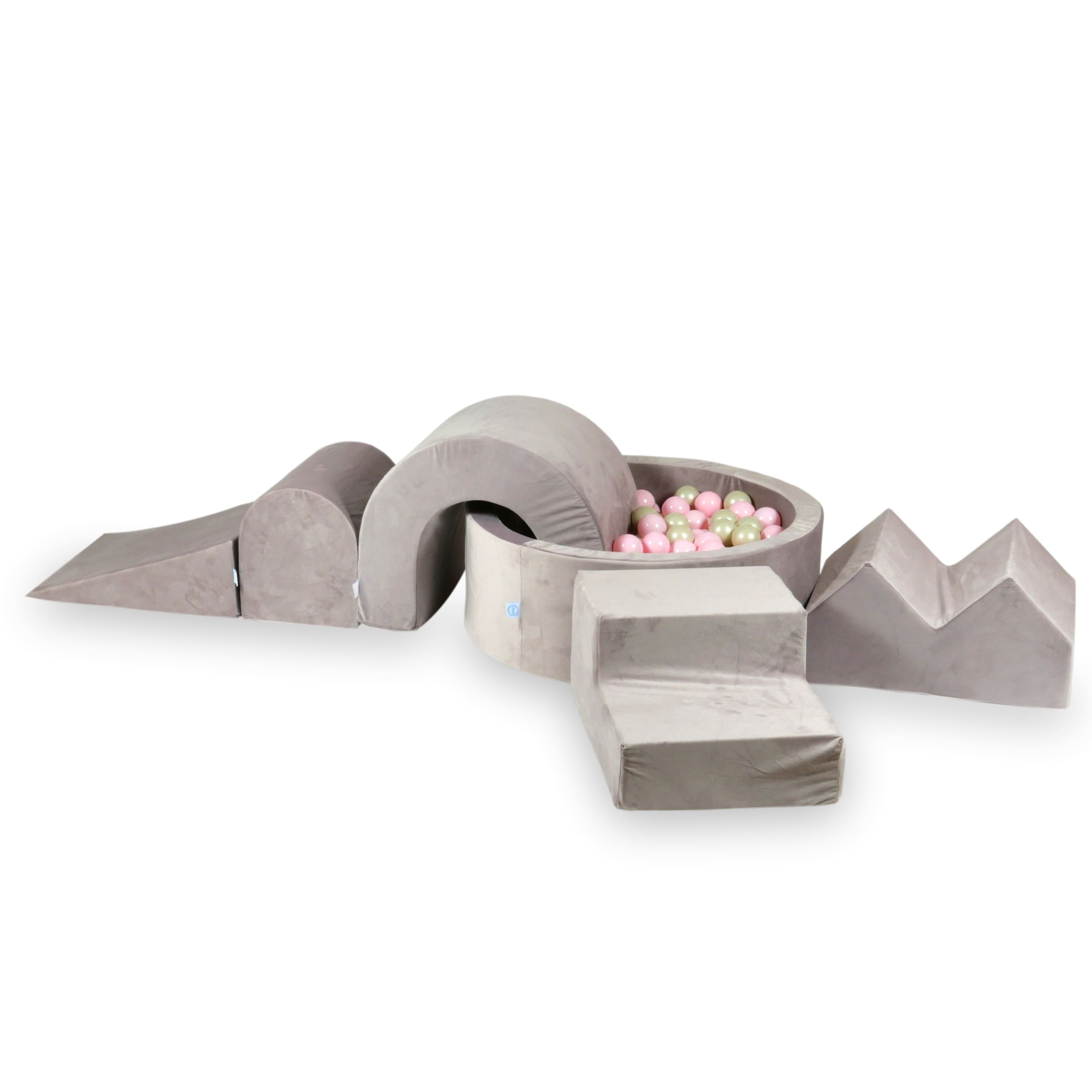 Aire de jeux en mousse avec piscine ronde 90x30 Velvet Lilas + 5 éléments + 200 balles (rose clair, or clair)