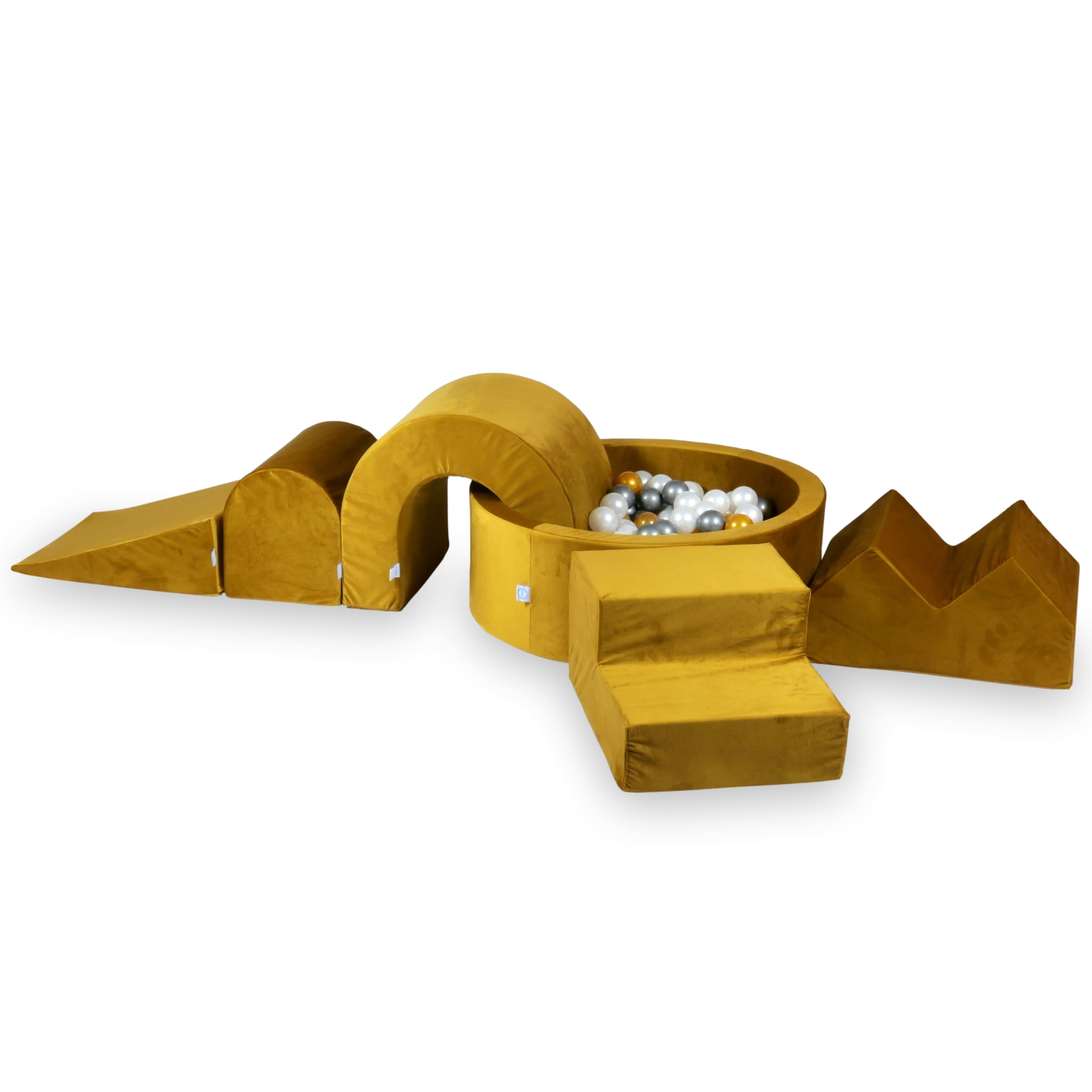 Aire de jeux en mousse avec piscine ronde 90x30 velvet or + 5 éléments + 200 balles