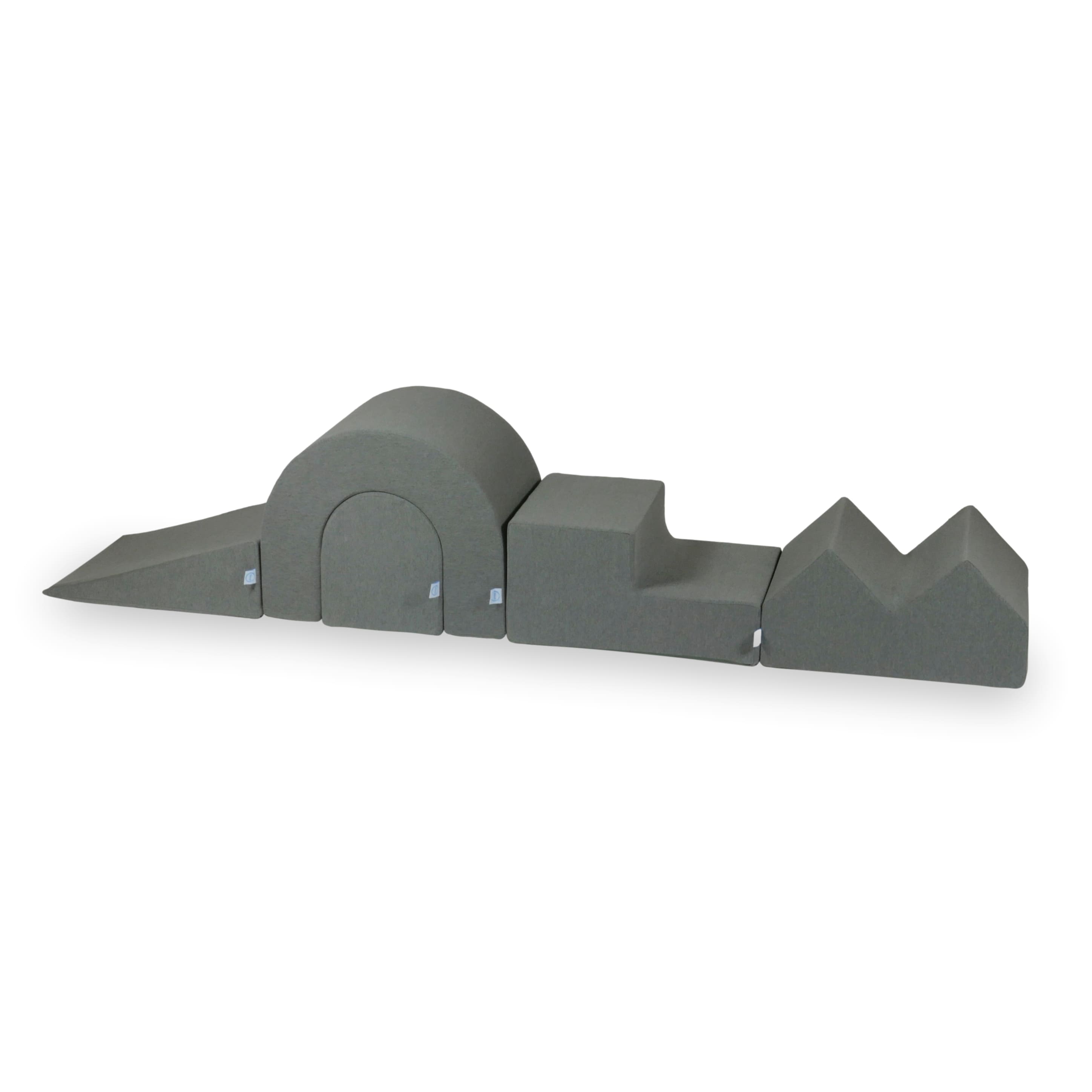 Aire de jeux en mousse avec piscine ronde 90x30 gris + 5 éléments + 200 balles