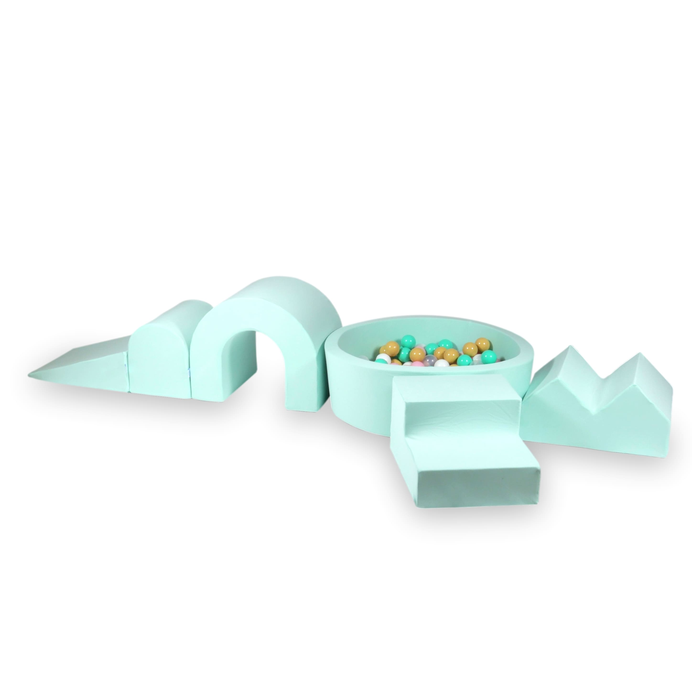 Aire de jeux en mousse avec piscine ronde 90x30 menthe + 5 éléments + 200 balles