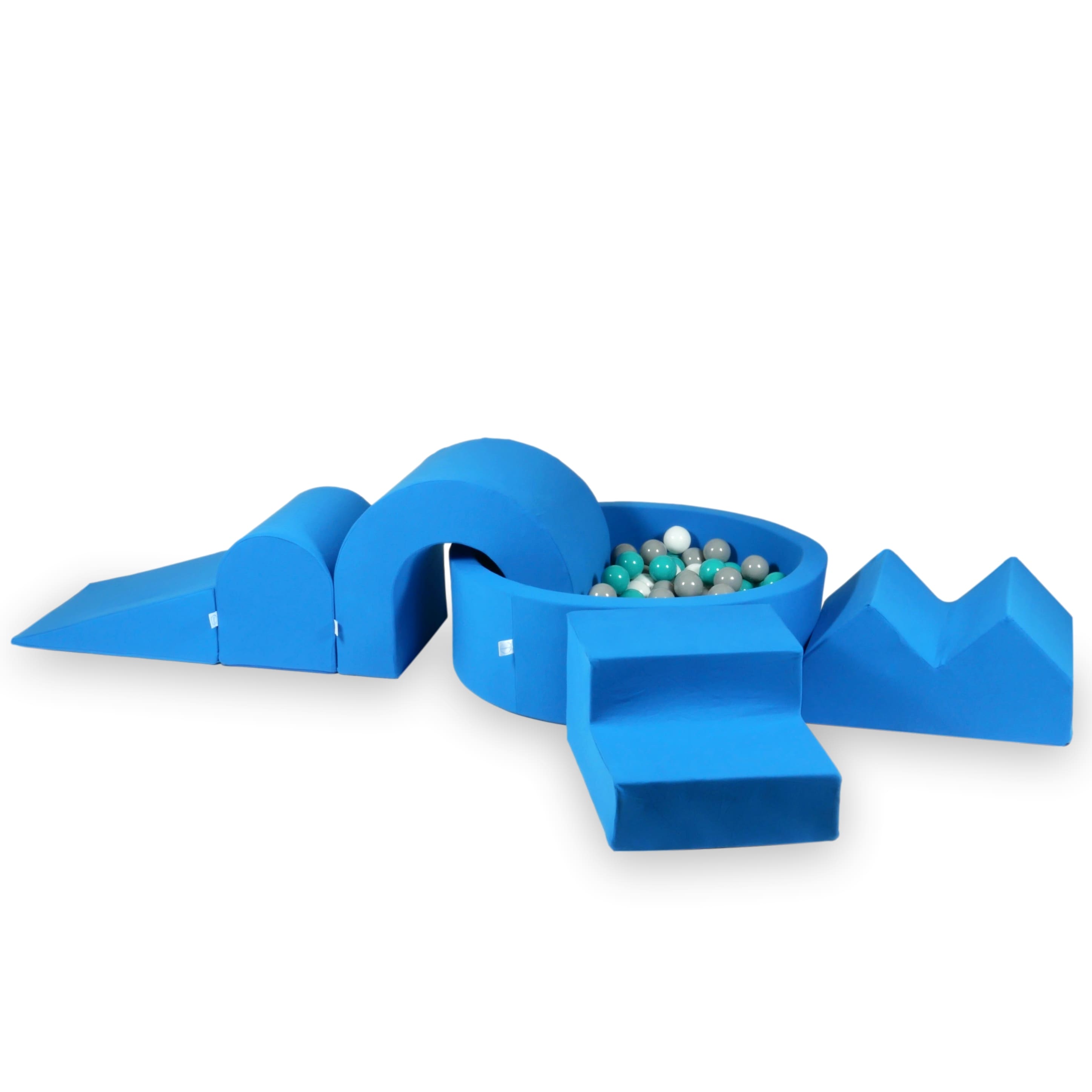 Aire de jeux en mousse avec piscine ronde 90x30 bleu + 5 éléments + 200 balles