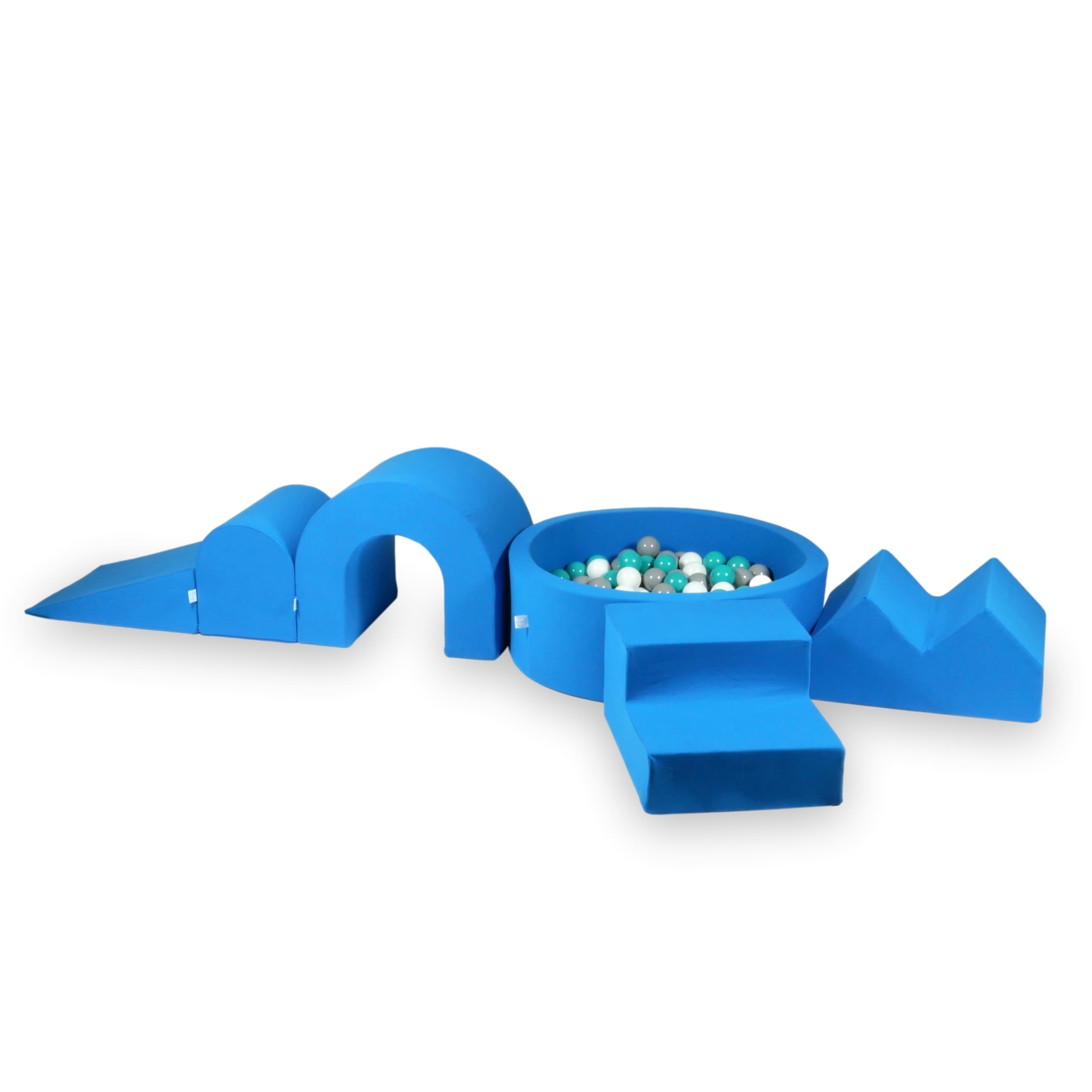 Aire de jeux en mousse avec piscine ronde 90x30 bleu + 5 éléments + 200 balles