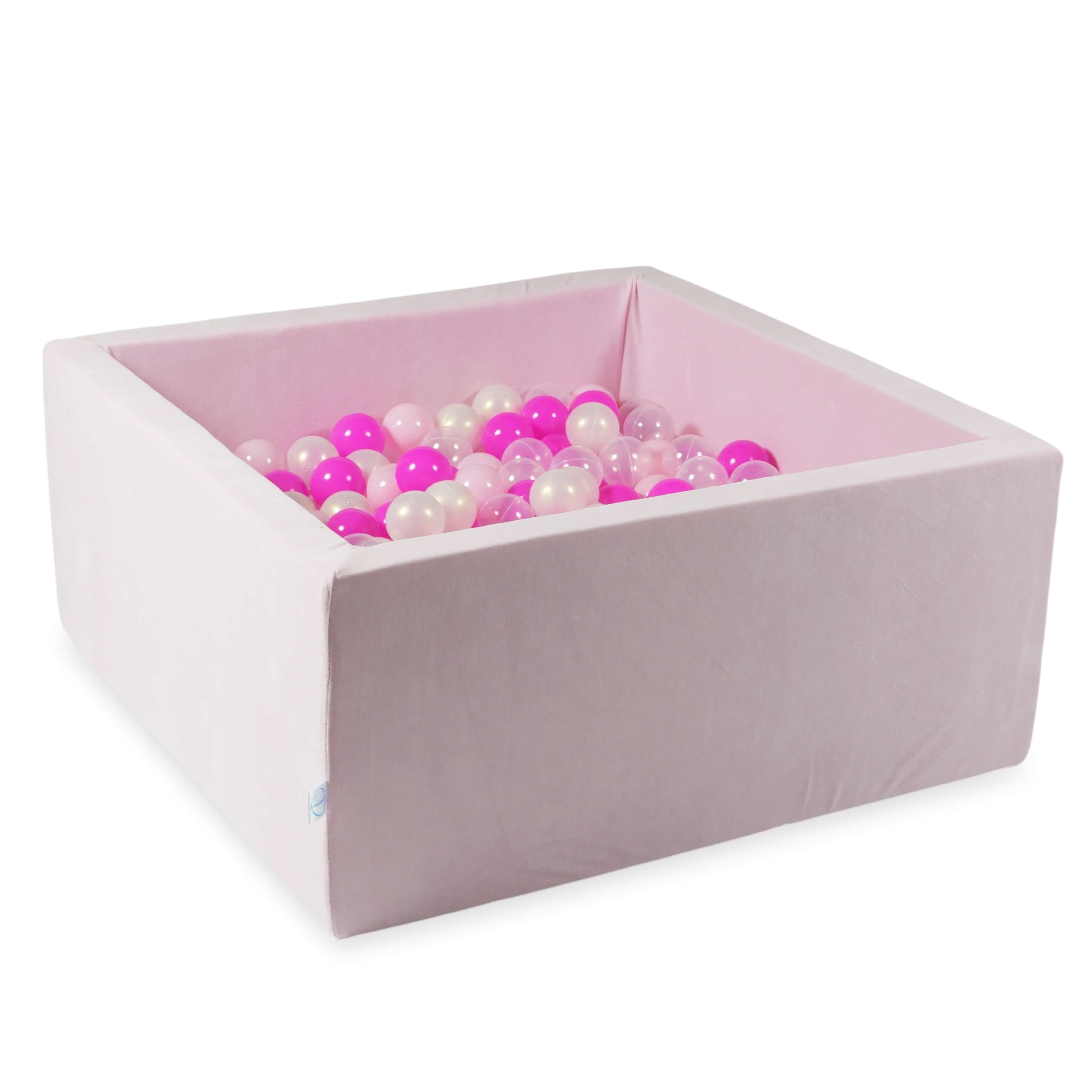 Piscine à balles carrée 90x90x40 cm en velvet soft Light Pink, 400 balles