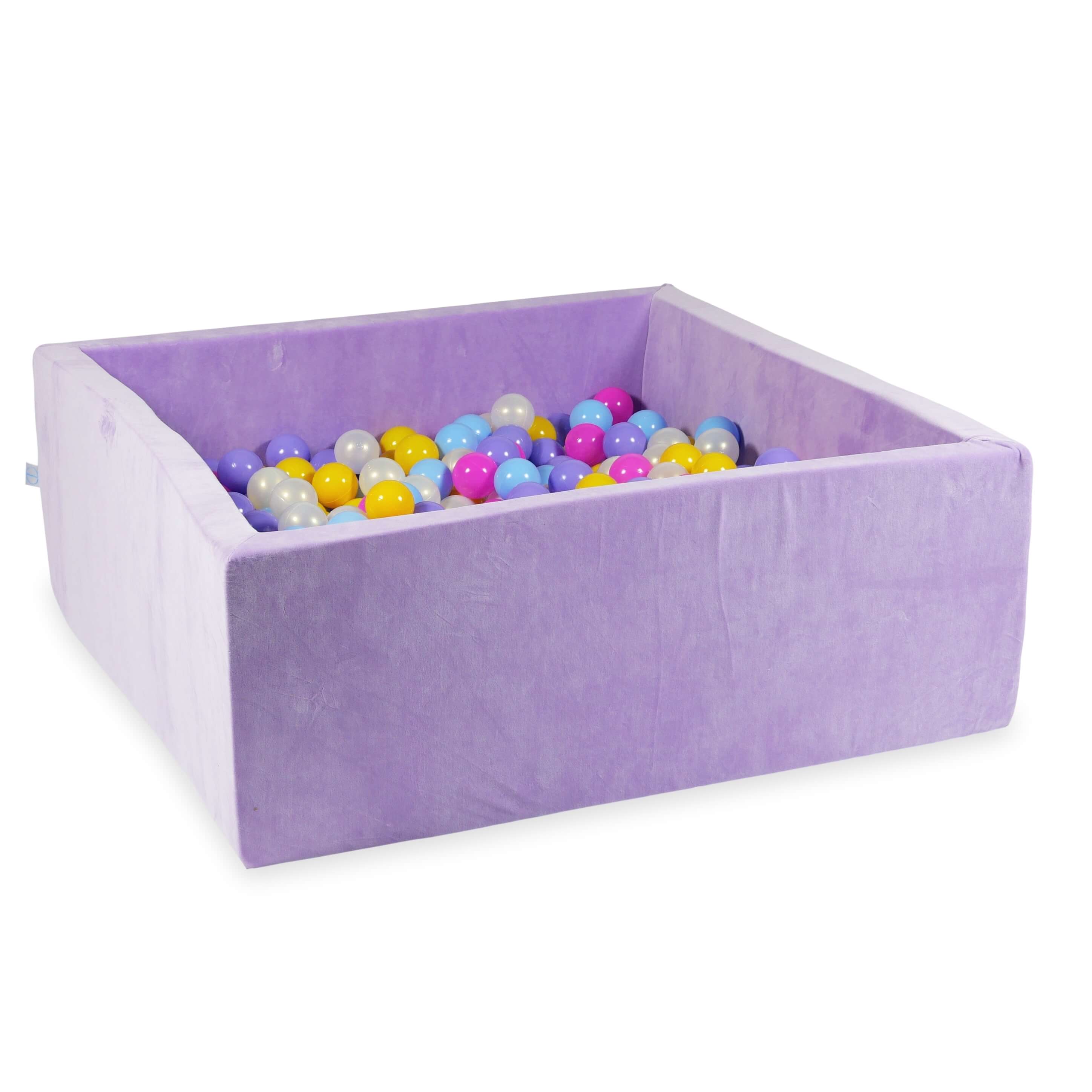 Piscine à balles carrée 110x110x40 cm en velvet soft Lilac, 600 balles