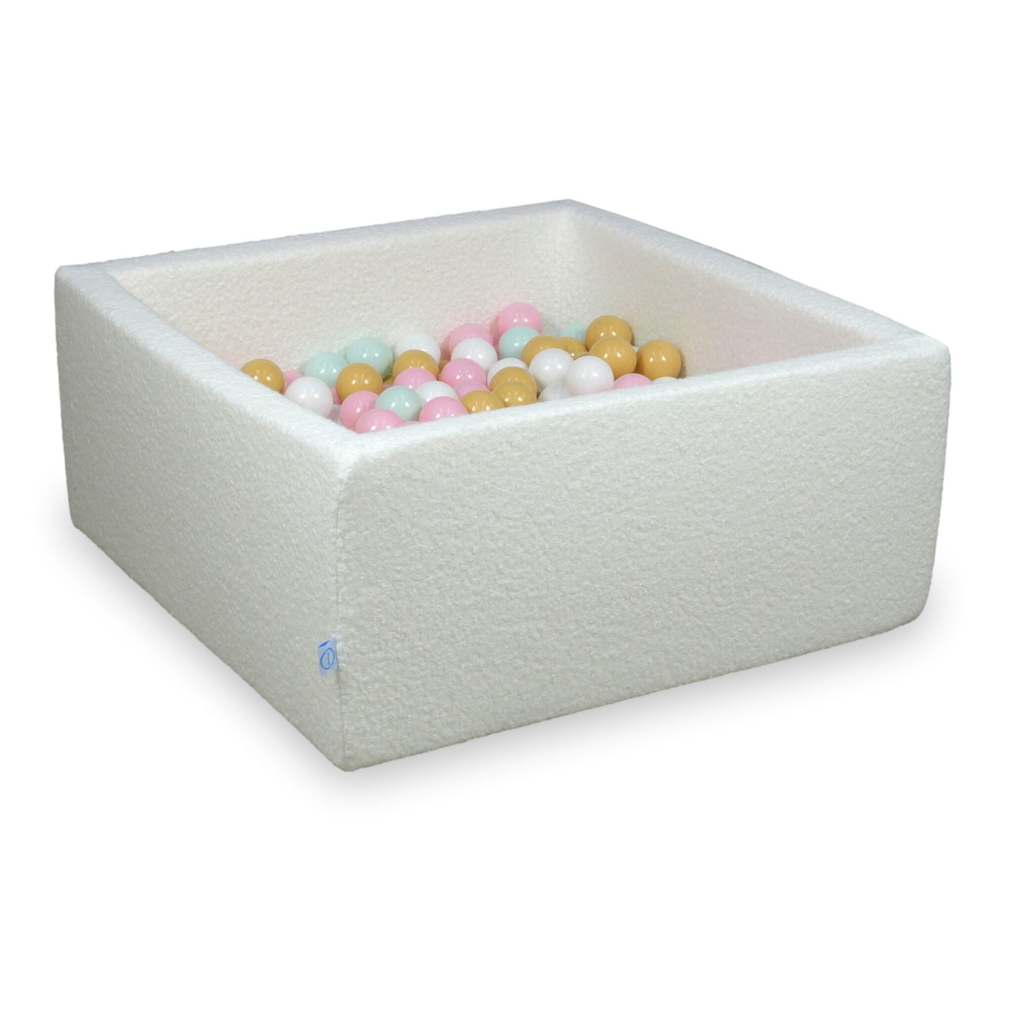 Piscine à balles carrée 90x90x40 cm en Bouclé Blanc, 400 balles