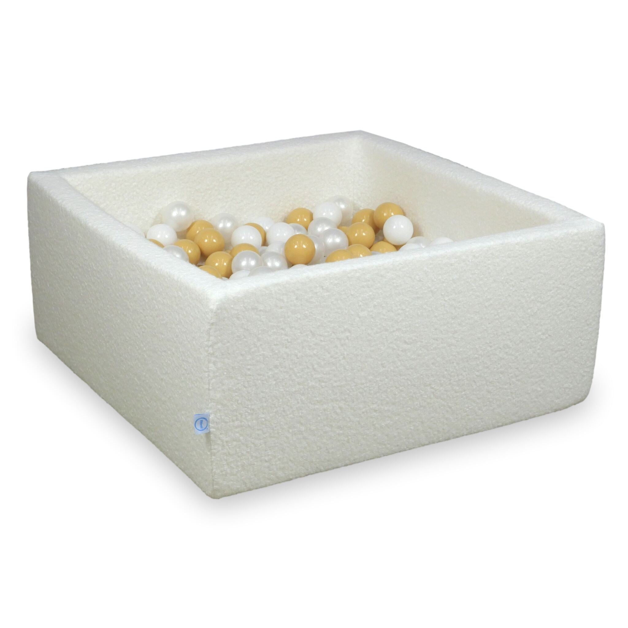 Piscine à balles carrée 90x90x40 cm en Bouclé Blanc, 400 balles
