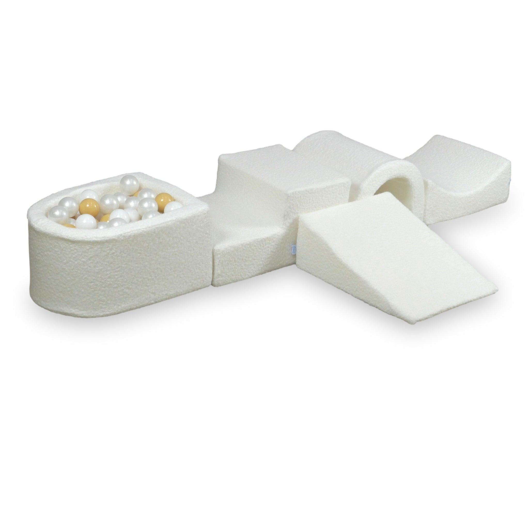 Aire de jeux en mousse avec pont et piscine micro Boucle Blanc + 100 balles